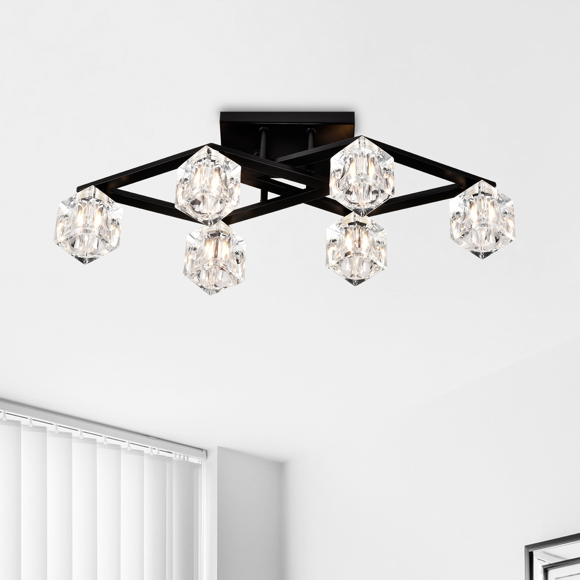 Forclover HL-7BL-6 Flush Mount Lighting 6 -Light 24.9-in Matte Black Indoor/Outdoor Flush Mount Light