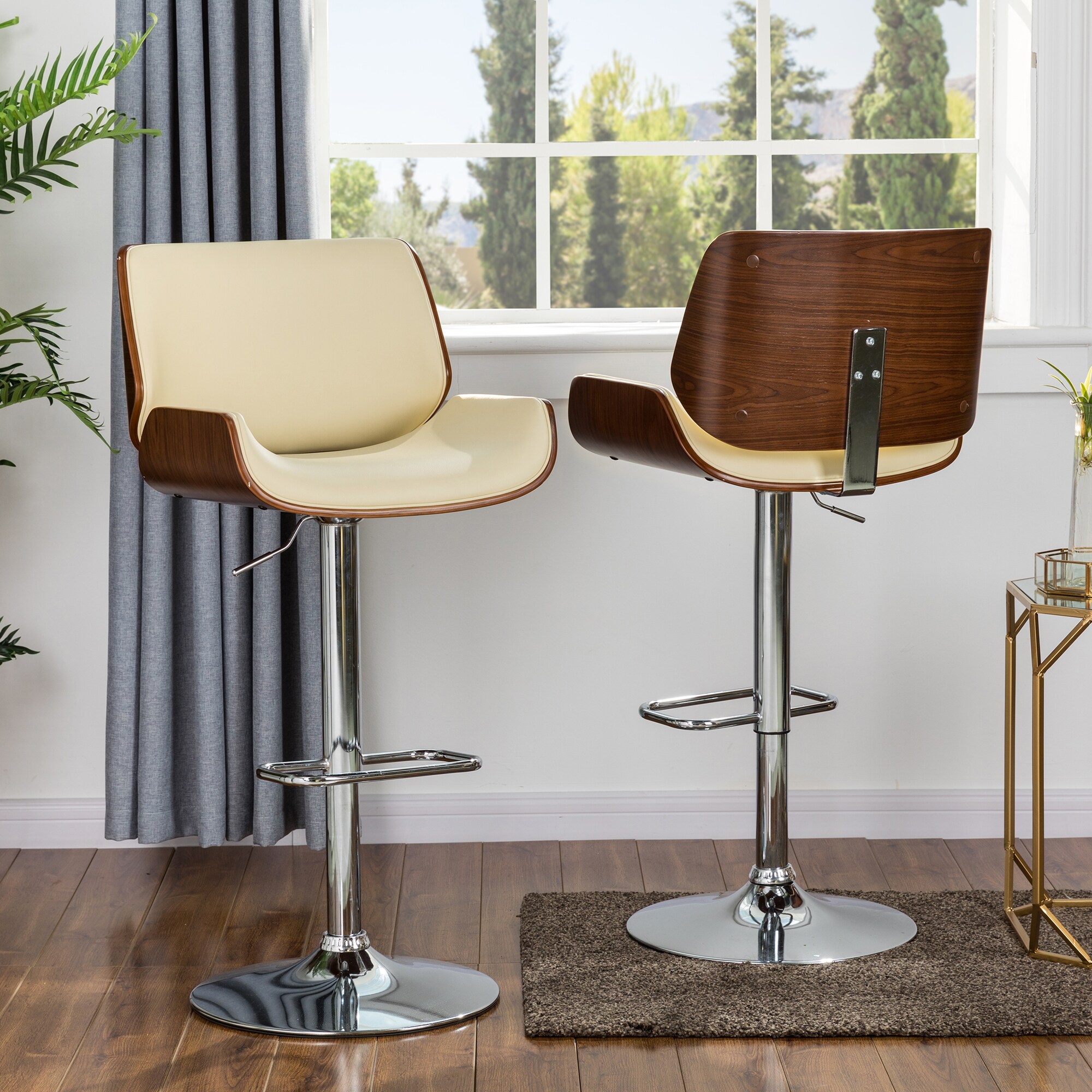 Set of 2 Chic Contemporary "Leather" Swivel Bar Stools 