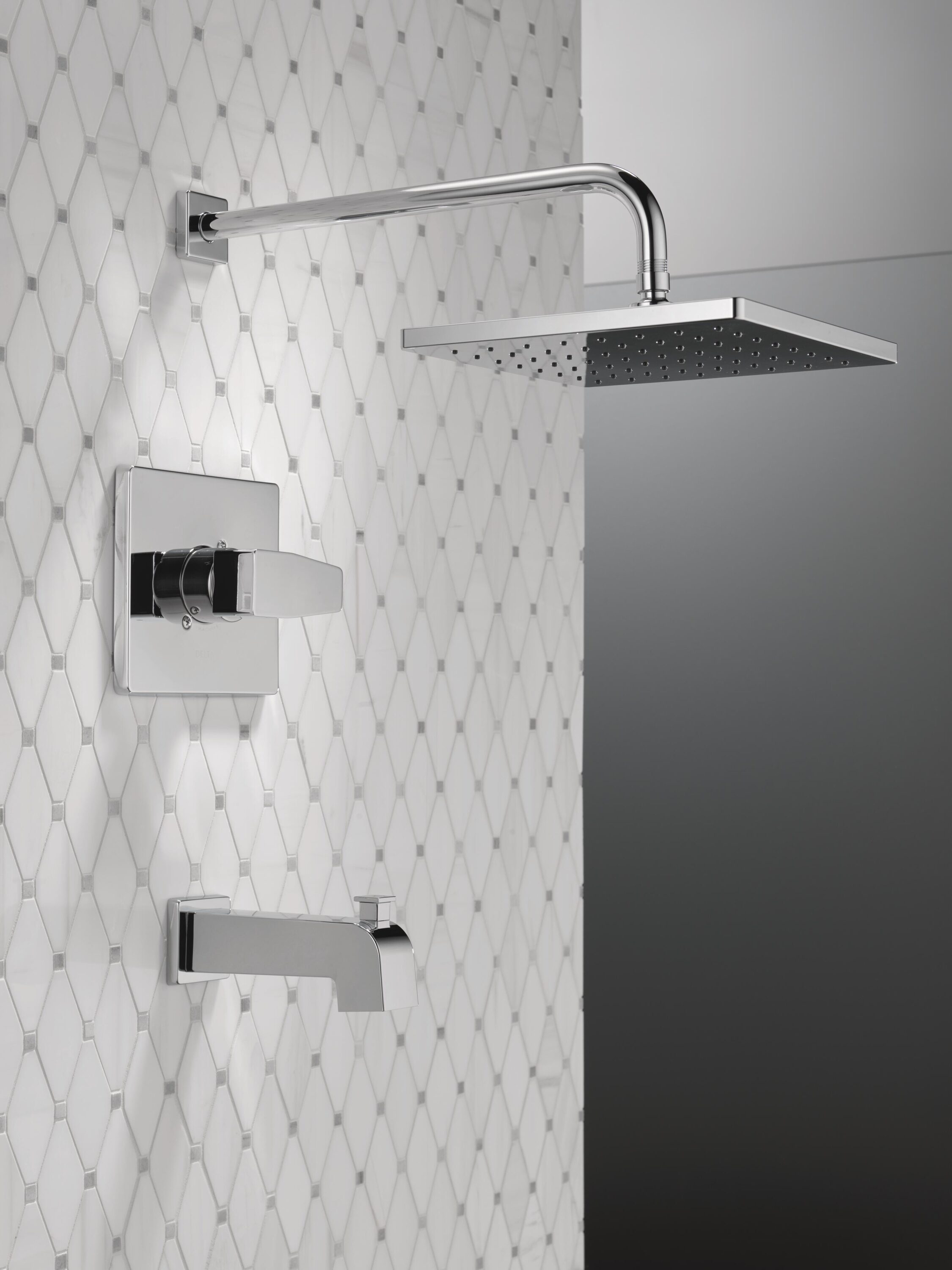 Chrome Square Multi-Head Rain Shower and Tub Faucet Set