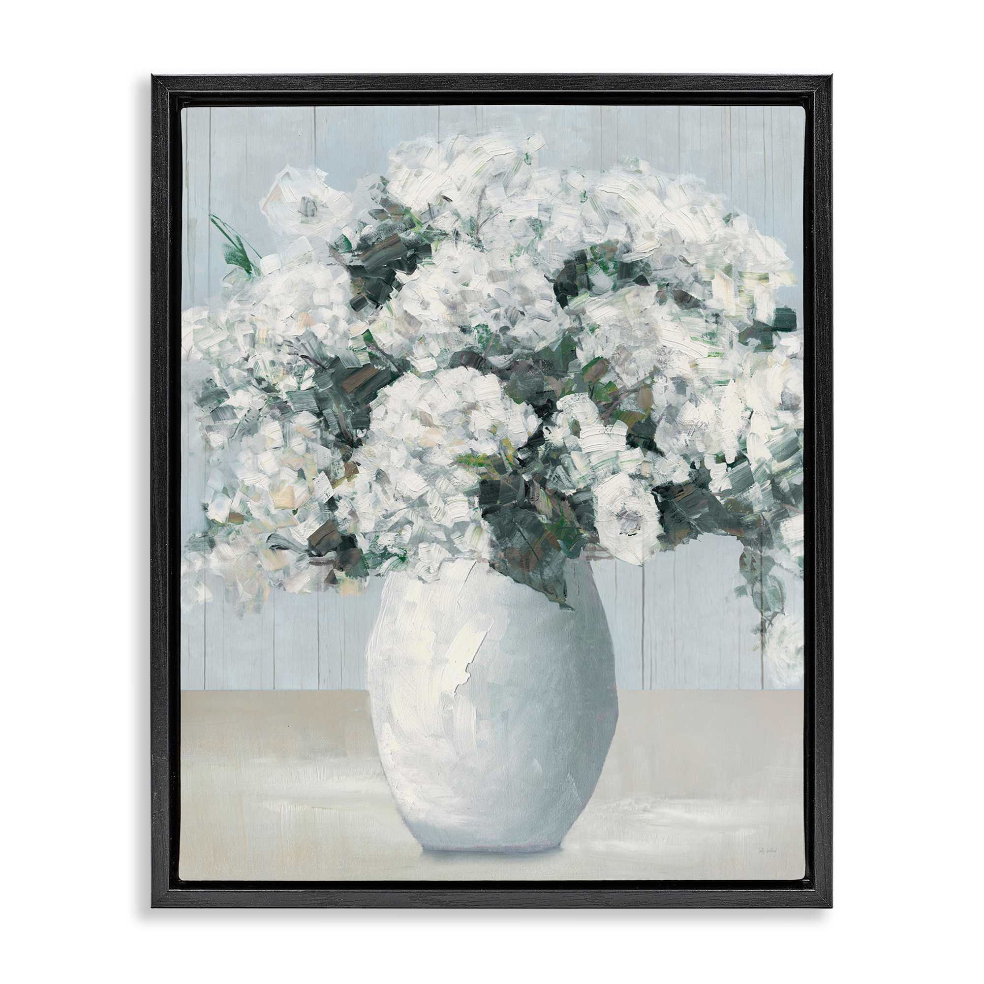 Stupell Industries BS-269-FFB-16X20 Timeless White Flower Vase Black Framed Floater Canvas Wall Art By Sally Swatland 17 x 21