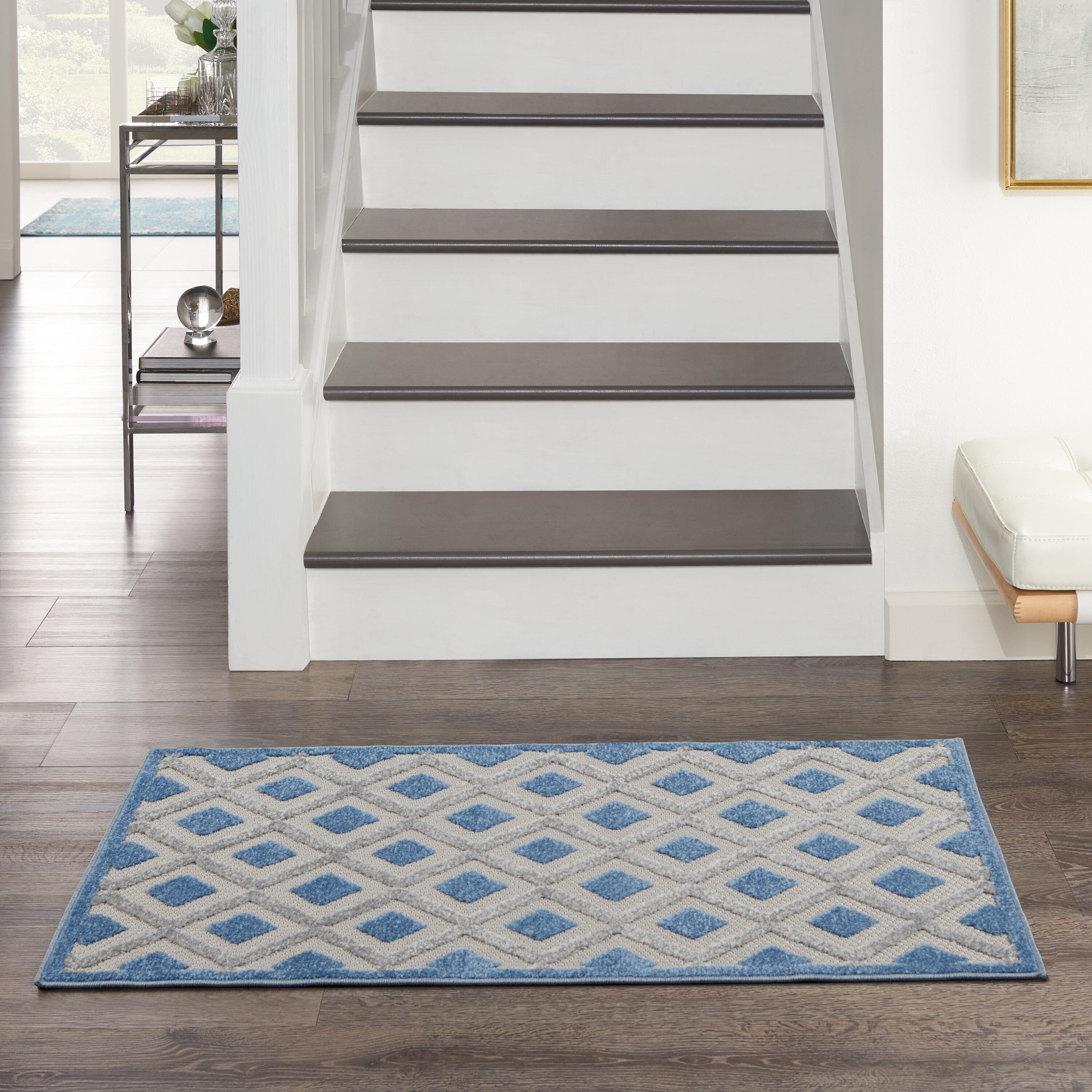 Nourison 099446829283 Aloha 3 x 4 (ft) Loomed Polypropylene Blue/Grey Rectangular Indoor/Outdoor Geometric Tropical Area rug