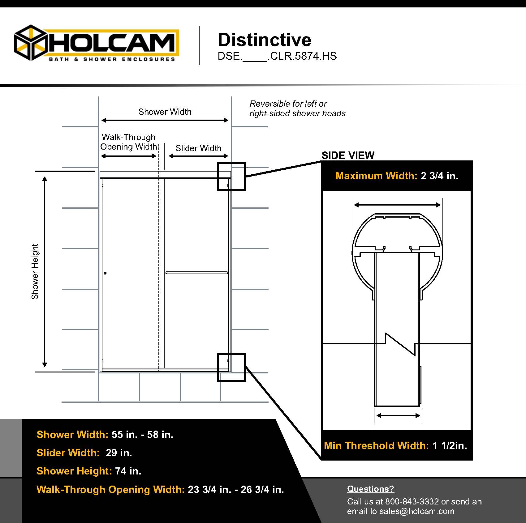 Holcam Distinctive Matte Black 57-in To 60-in W X 74-in H Frameless 