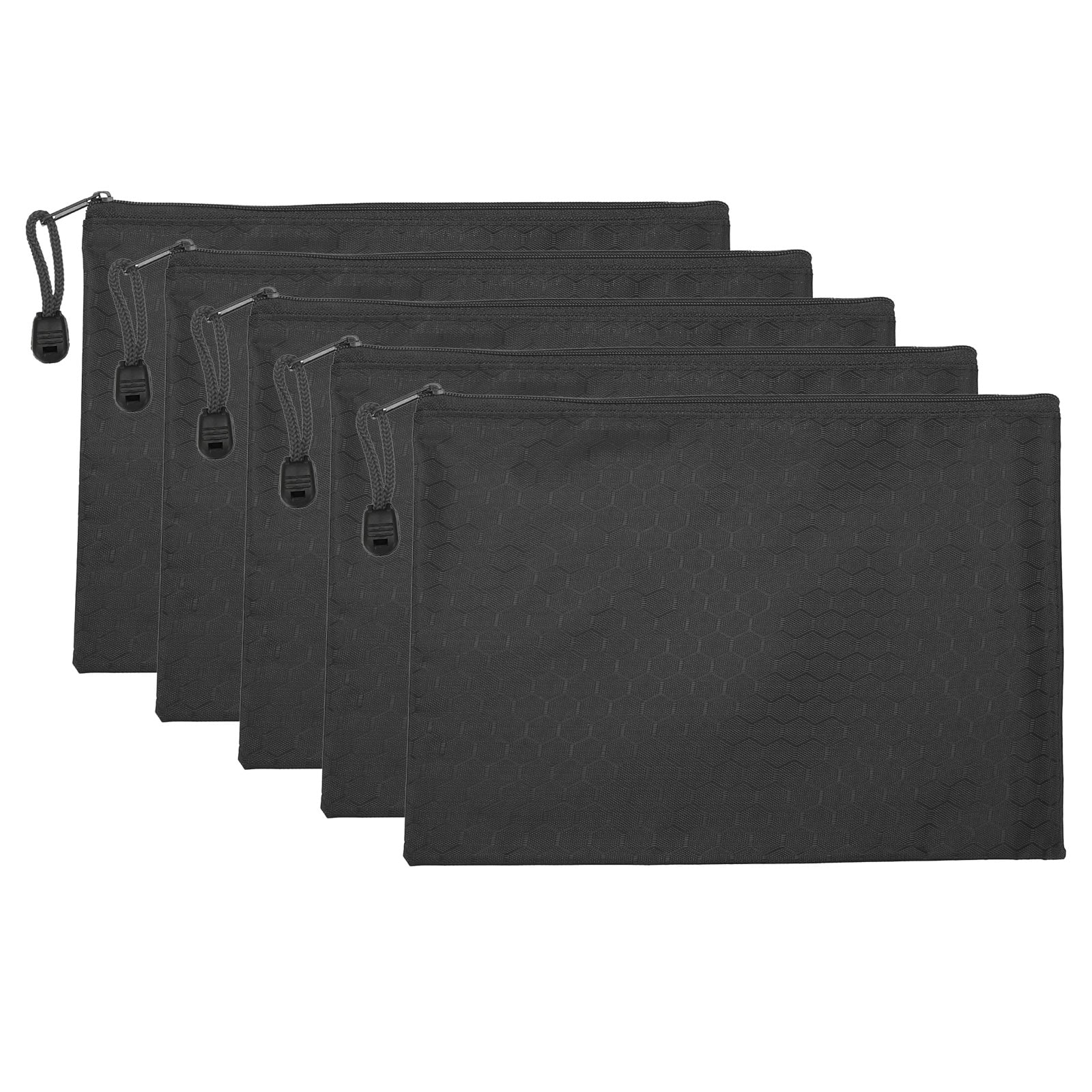 PATIKIL Waterproof Zipper File Bags 5pcs A5 Document Holders Pencil Pouch for Office Black #S25112100UX2989