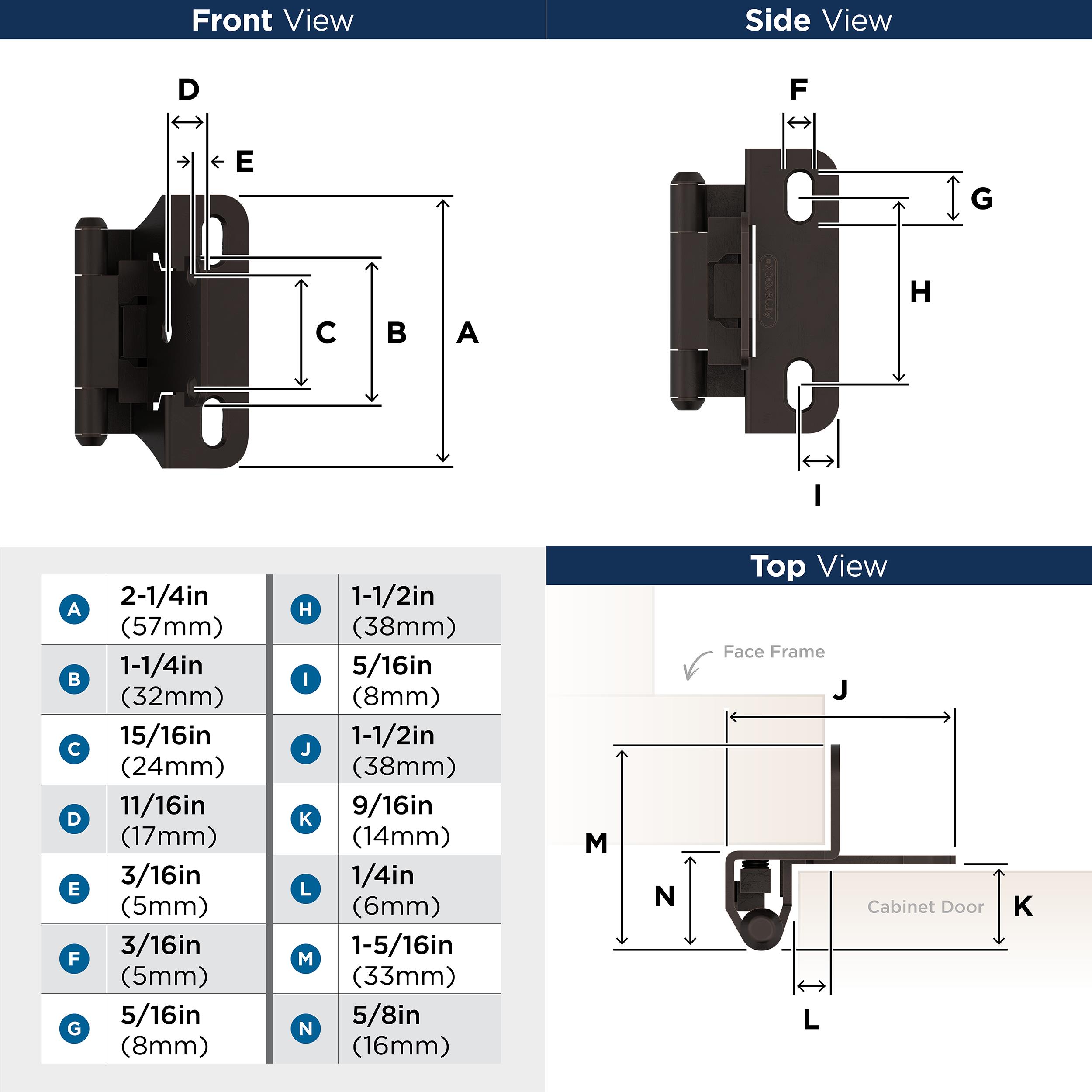 RELIABILT 2-Pack 1/2-in Overlay 200-Degree Opening Aged Brass Self