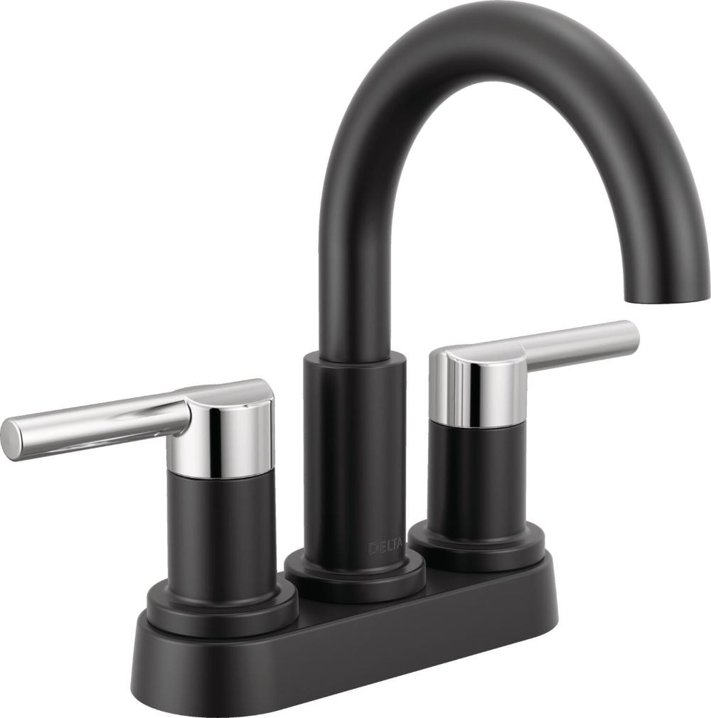 Delta 25749LF-CS Nicoli Matte Black / Chrome 4-in centerset 2-handle WaterSense Mid-arc Residential Handle Bathroom Sink Faucet with Drain