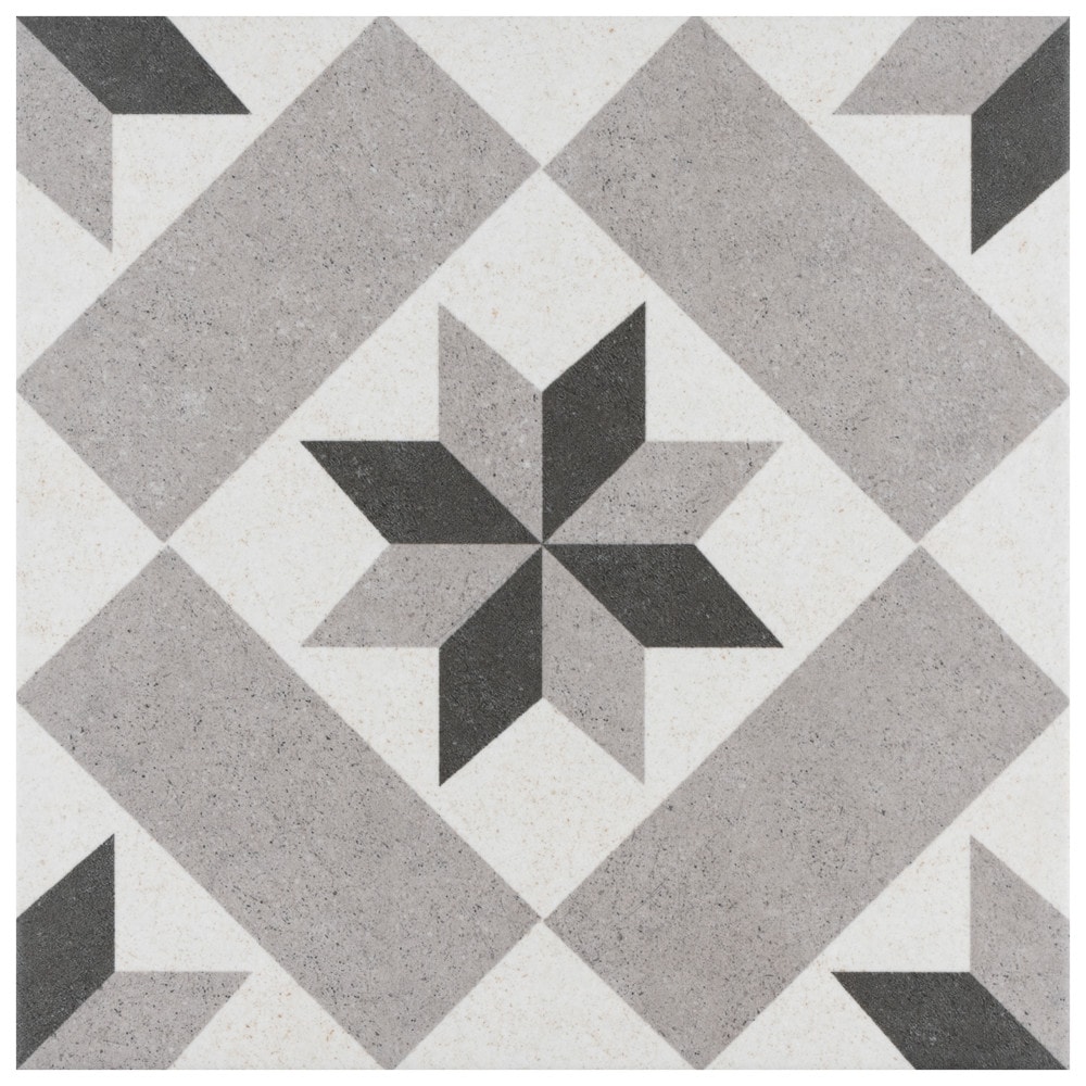 Affinity Tile S1FCD10VGY Sample- Vintage Star Grey 10-in x 10-in Satin Porcelain Encaustic Floor and Wall Tile