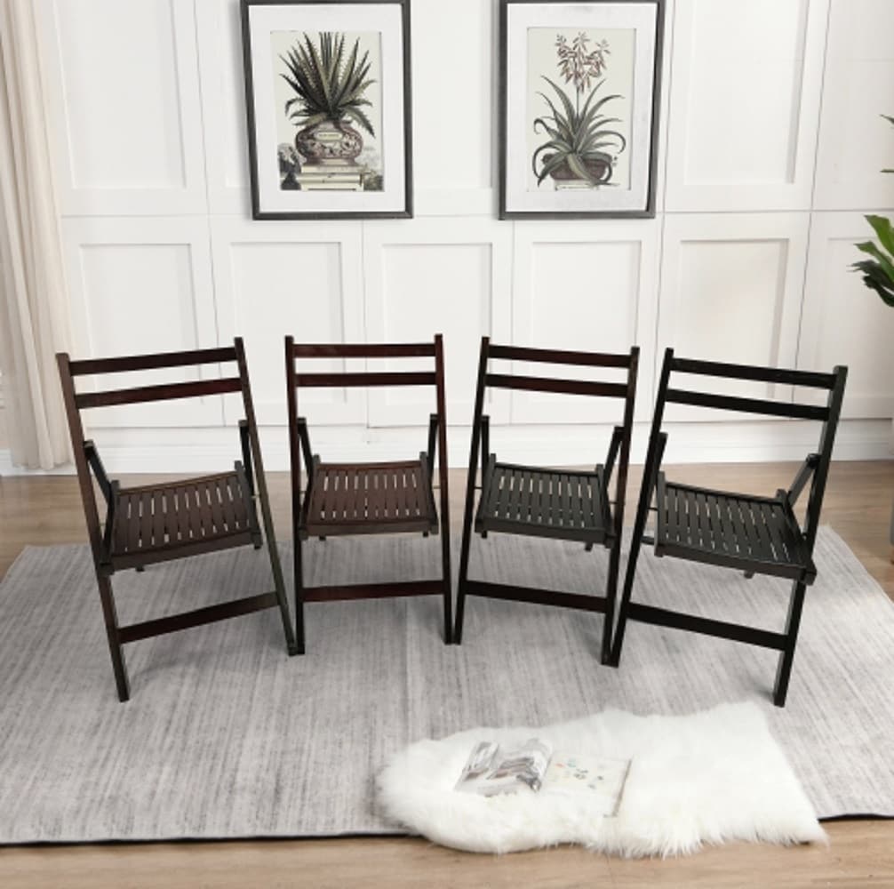 ZAKLOOP WU49539774 Folding Chair Set of 4 Stackable Gray Stationary Conversation Chair with Brown Slat Seat