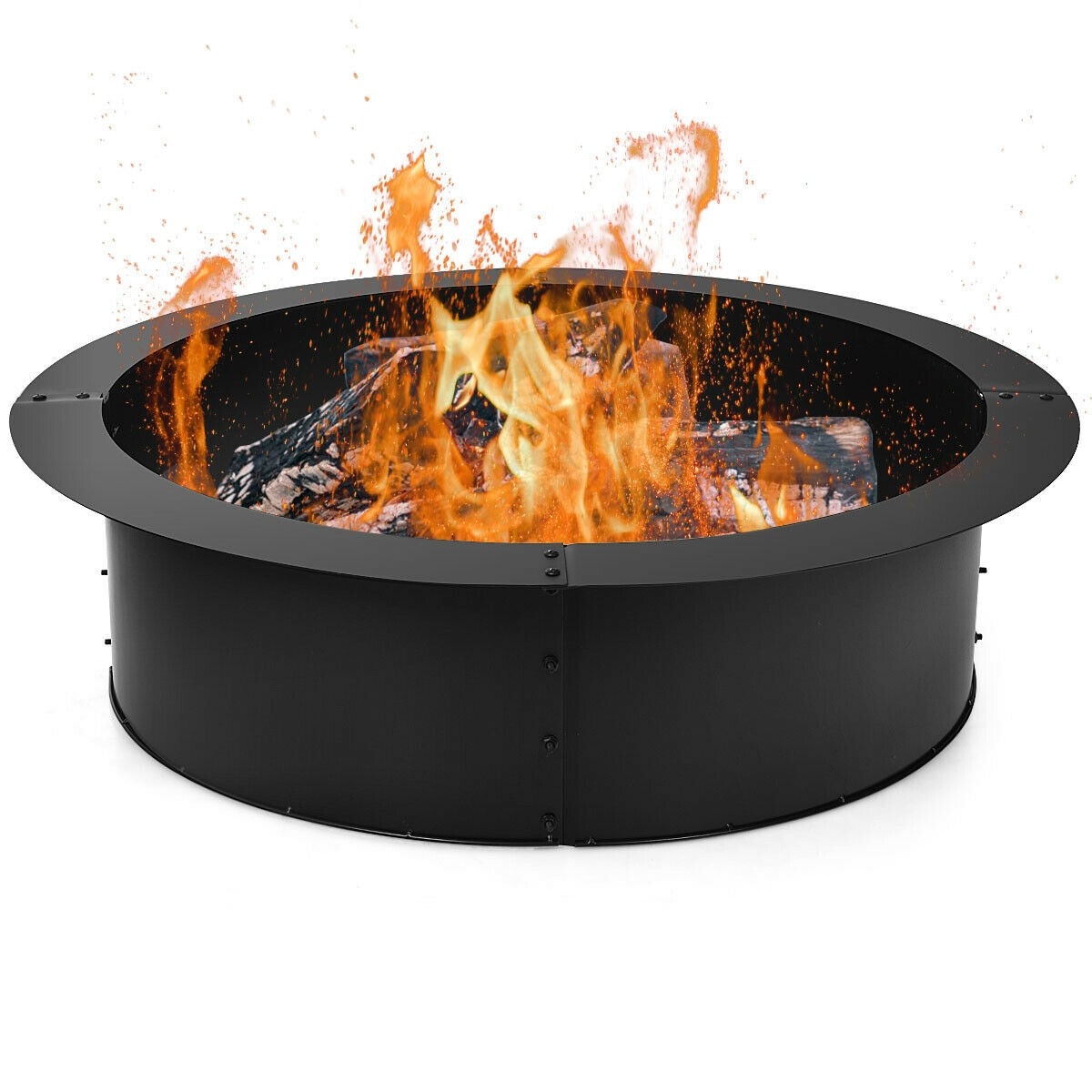 Round 36 Inch Steel Wood Fire Ring Pit Galvanized Portable Backyard Wave Style 