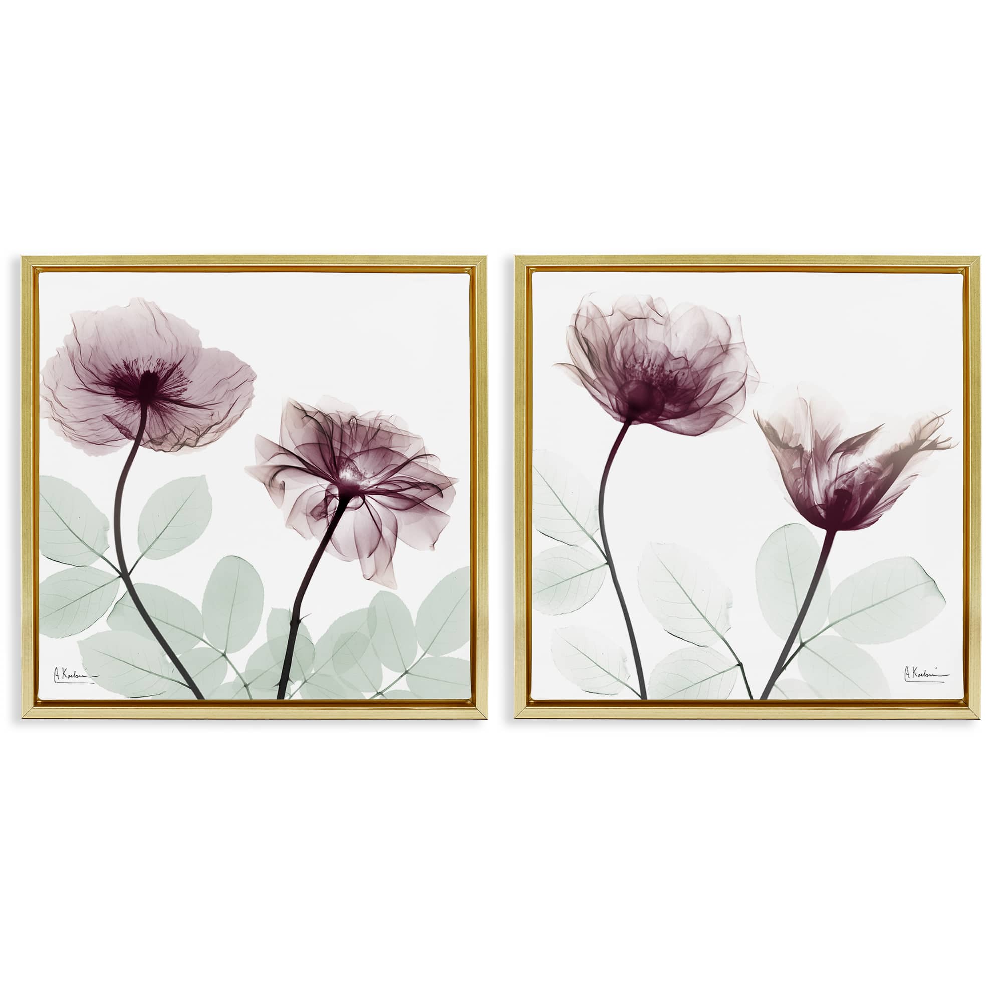 Stupell Industries B2-708-FFG-2PC-24X24 Delicate Mauve Flowers 2 Piece Gold Framed Floater Canvas Set By Albert Koetsier 25 x 25