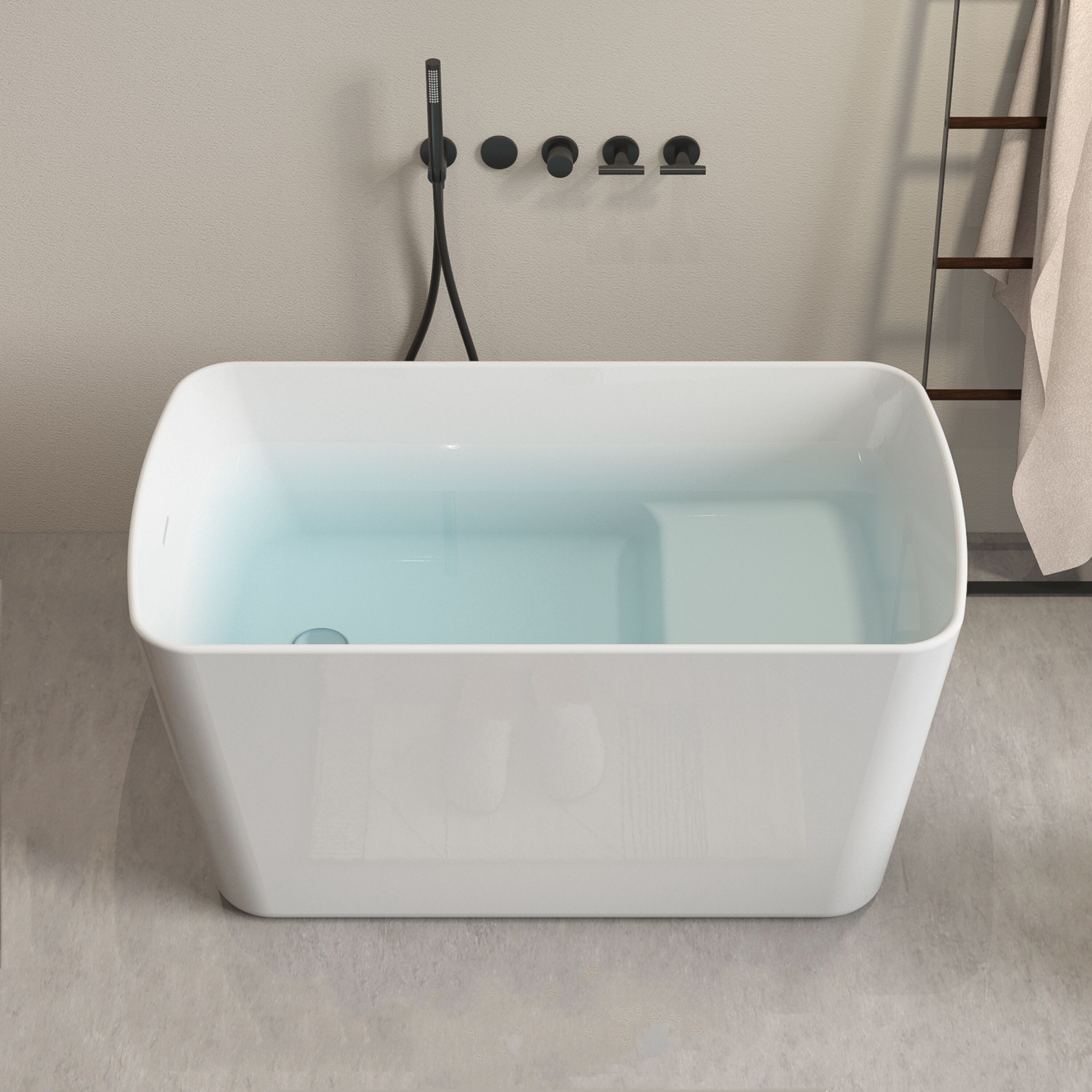 Tatayosi T138021 49 Inches Acrylic Freestanding Soaking Bathtub Square-shape Japanese Soaking Hot Tub Sit-In Design with Chrome Overflow and Drain for Express Delivery Glossy White