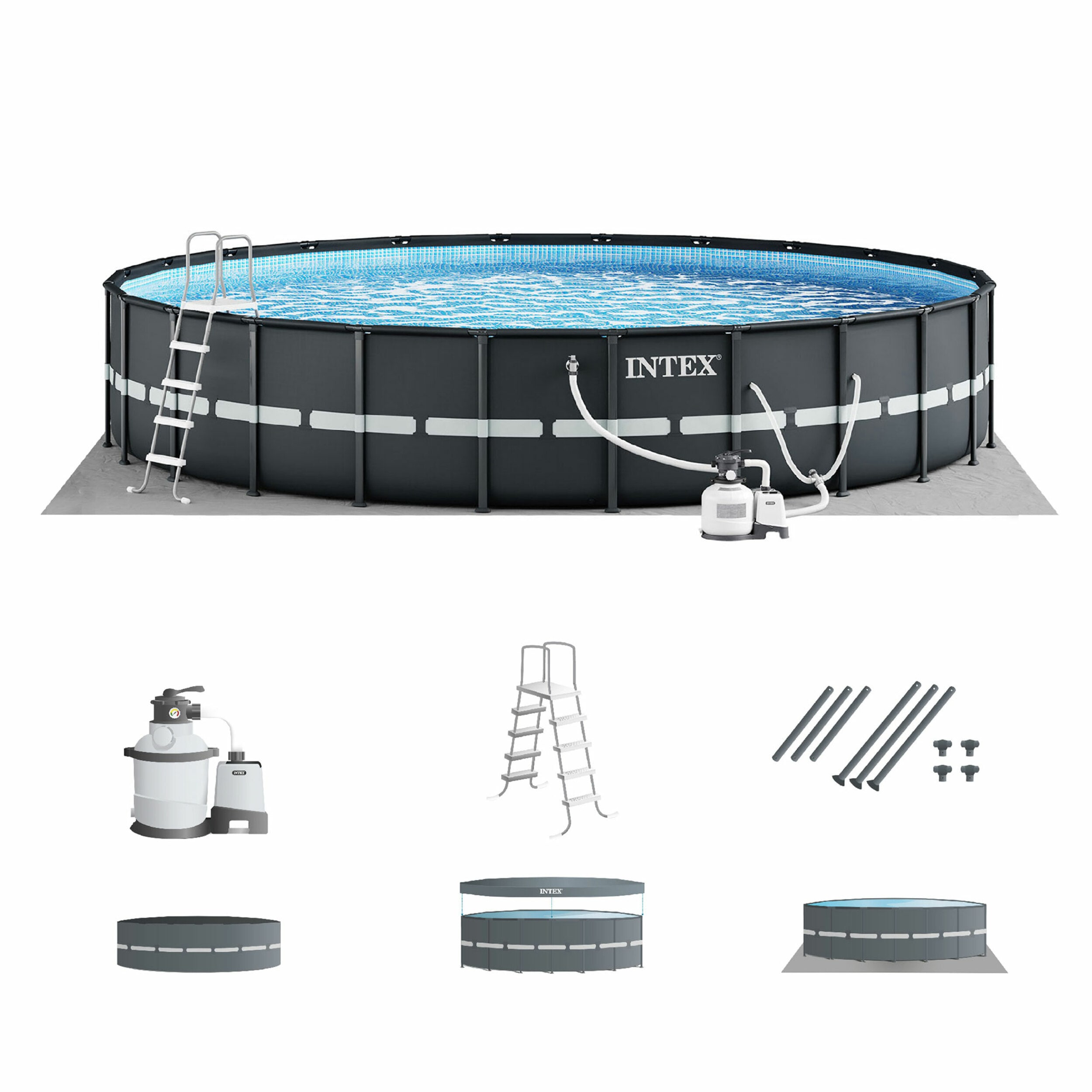 Intex 24-ft x 24-ft x 52-in Metal Frame Round Above-Ground Pool with Filter  Pump,Ground Cloth,Pool Cover and Ladder in the Above-Ground Pools  department at Lowes.com