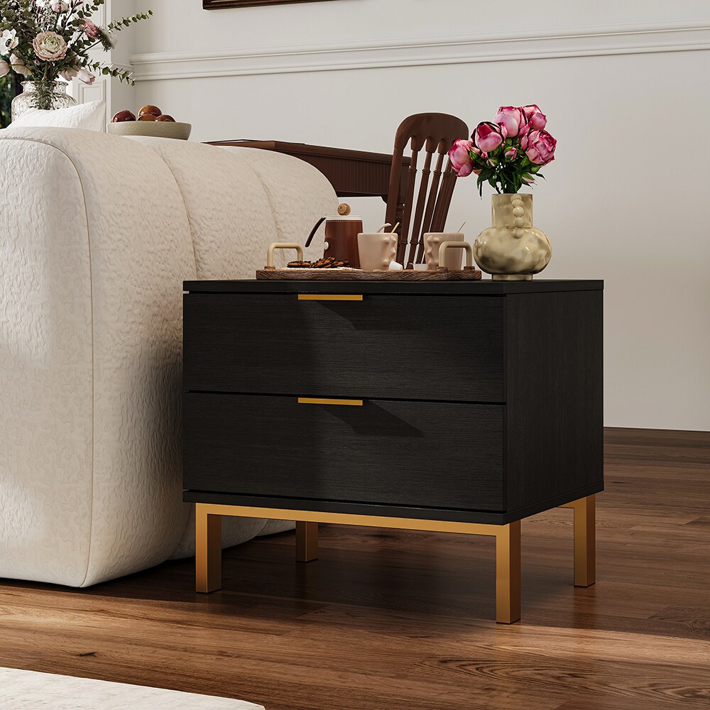 WIAWG Homsee Modern Two Drawer Nightstand Black Wood Grain Bedside ...