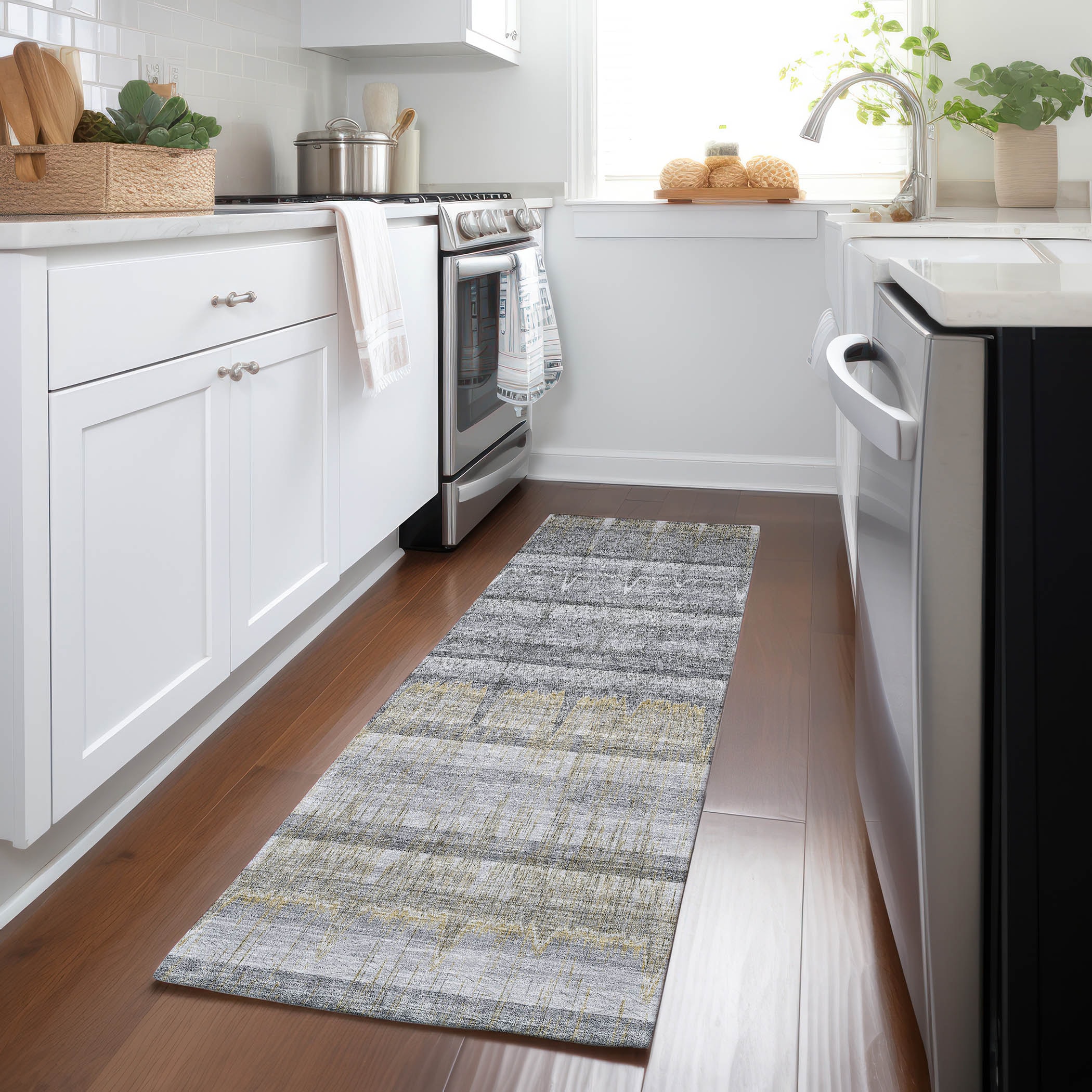 Addison Rugs ACN629GY2X8 Chantille ACN629GY 2 x 7 (ft) Polyester Gray Rectangular Indoor/Outdoor Geometric Machine washable Runner rug