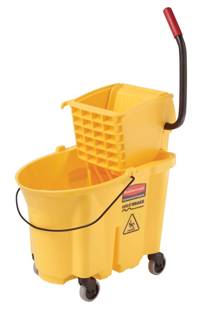  Rubbermaid Commercial Products WaveBrake 26 Qt. Side-Press Mop  Bucket and Wringer Combo on Wheels, Yellow, for  Professional/Industrial/Business Heavy-Duty Floor Cleaning/Mopping : Health  & Household