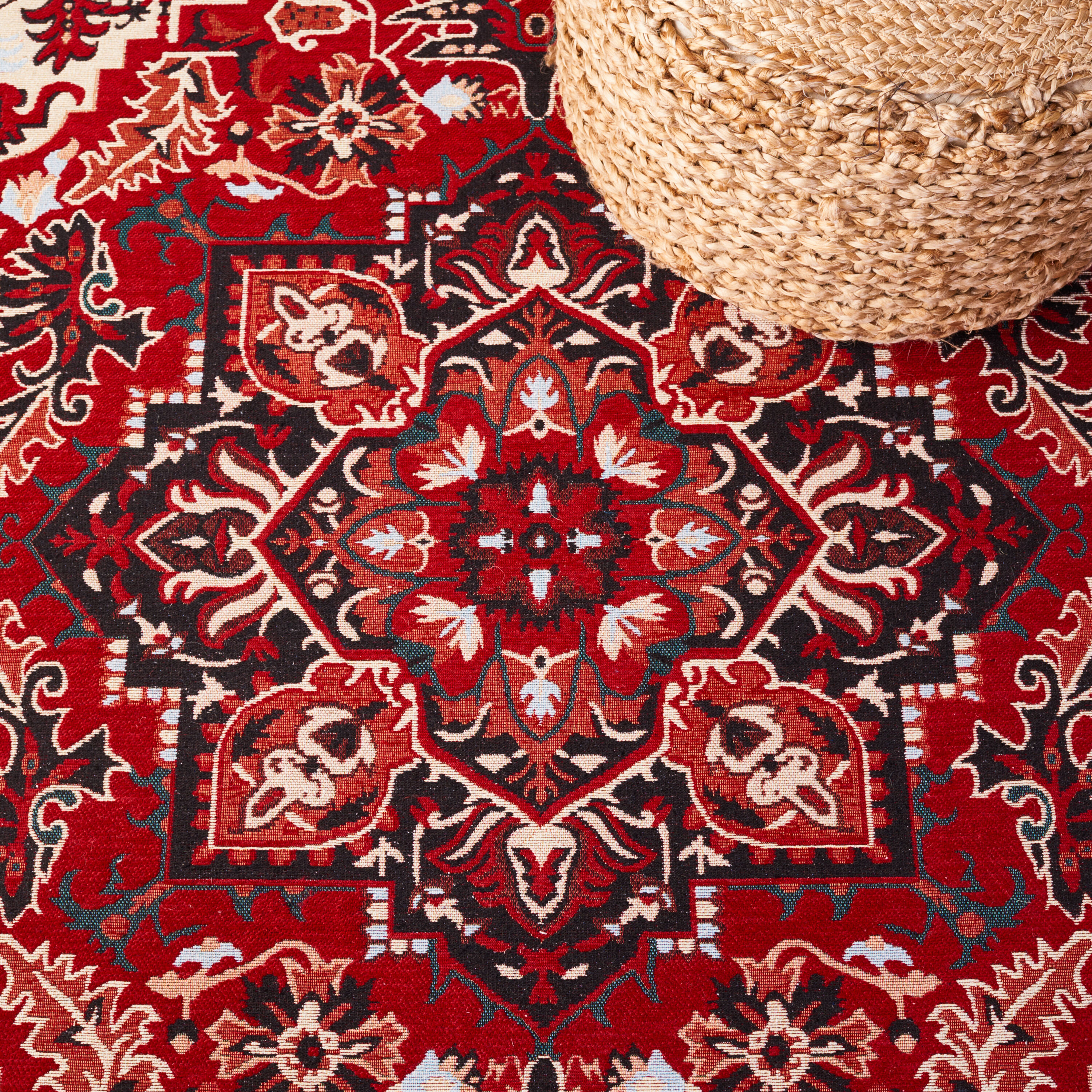 Red and Black 4' x 6' Machine Washable Medallion Area Rug
