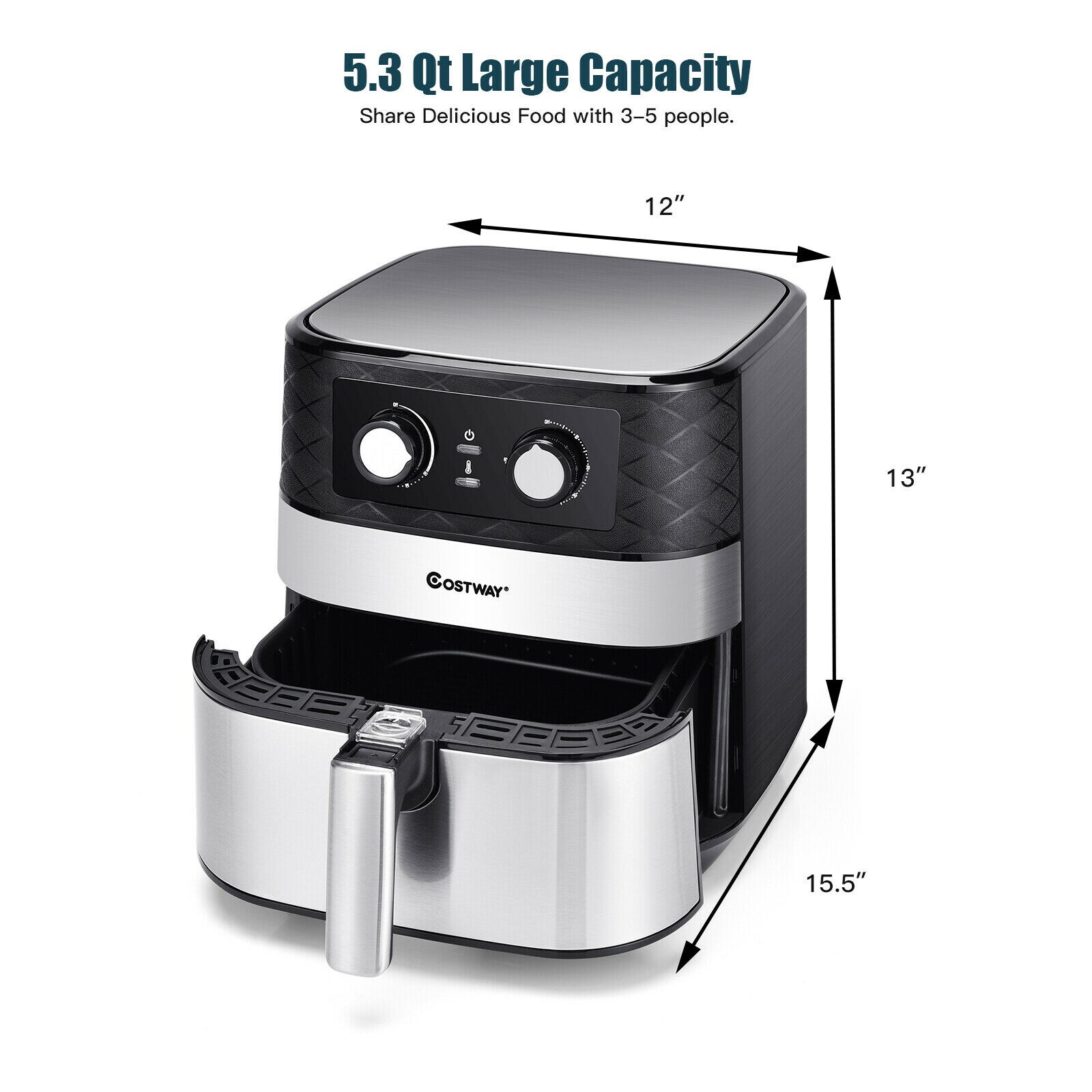 3.2 Quart Electric Stainless Steel Deep Fryer with Timer - Costway