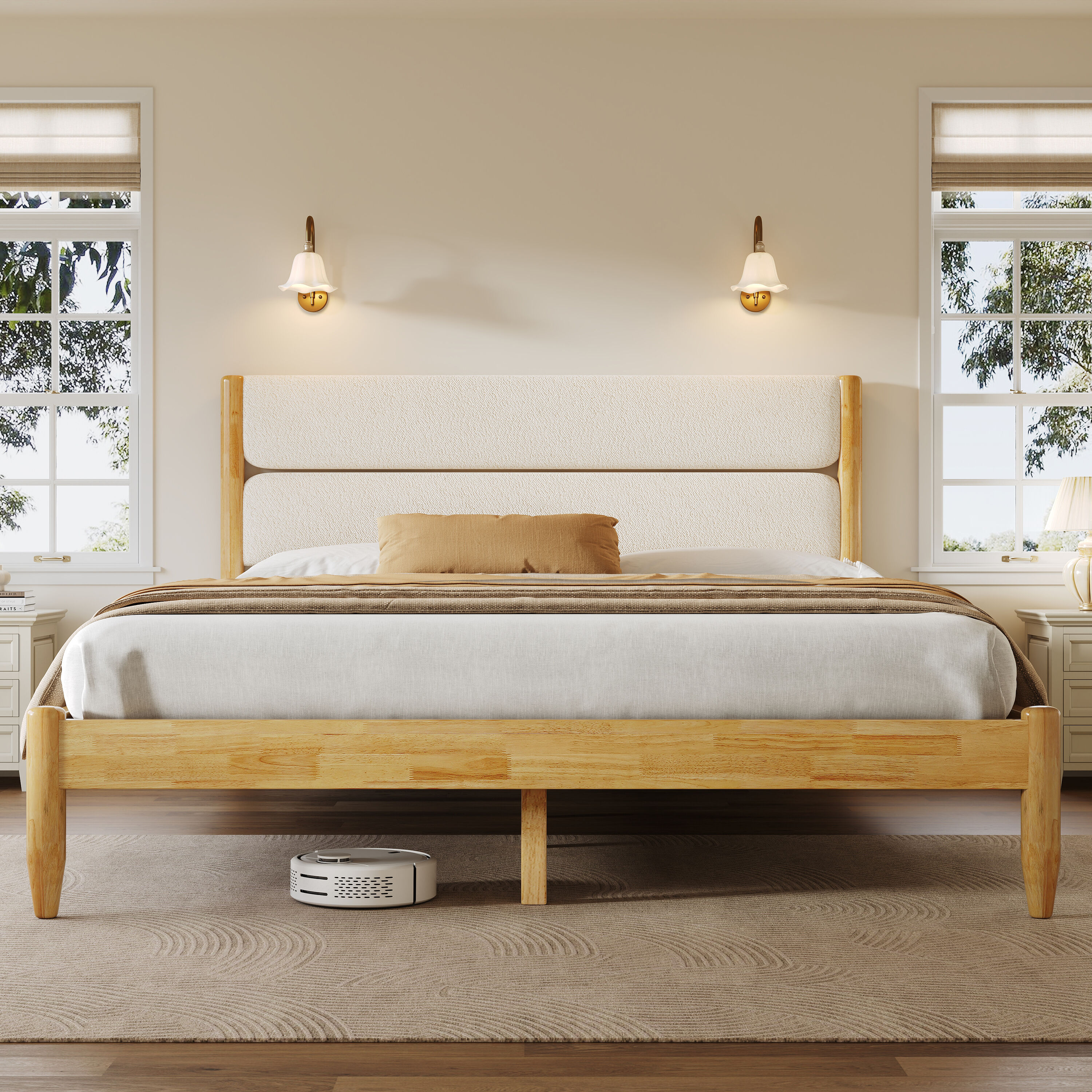 Christopher Knight Home - Orland Modern Queen Size Solid Wood Bed Frame with Fleece Upholstered H...