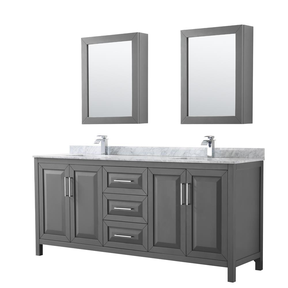 Wyndham Collection WCV252580DKGCMUNSMED Daria 80-in Dark Gray with Polished Chrome Trim Undermount Double sink Bathroom Vanity with White Carrara Marble Natural marble Top (Mirror Included)