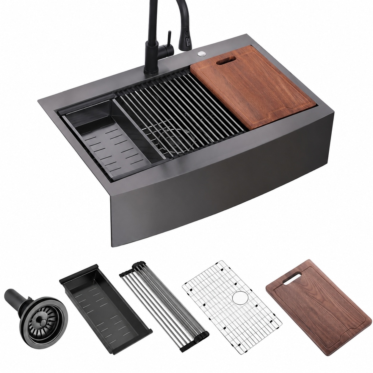 Aoibox -  33 in Drop In Single Bowl 16 Gauge Gunmetal Black Stainless Steel Farmhouse Apron Front...