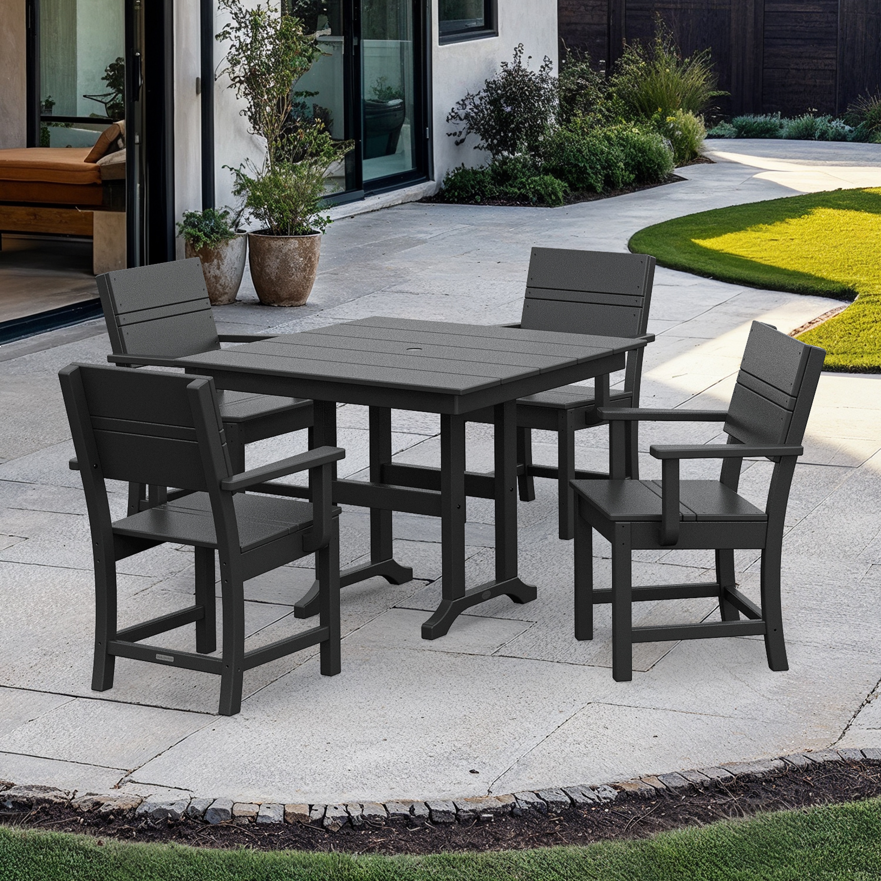 Origin 21 by POLYWOOD PWS2732-1-BL Irving 5 -Piece Black Patio Dining Set Plastic Square Table with 4 Stationary Chairs