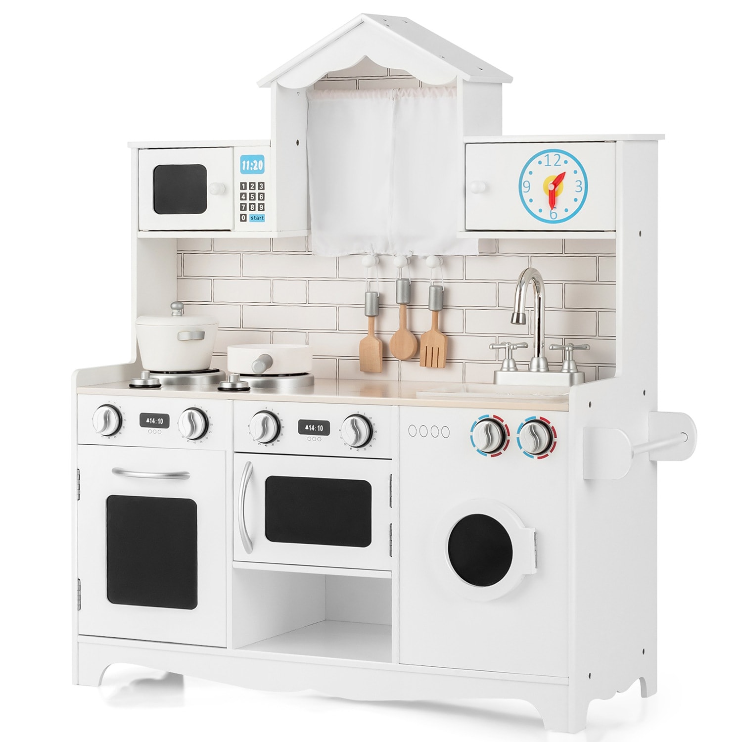 Costway - Kids Play Kitchen Wooden Cooking Pretend Playset Cookware Toddler Gift