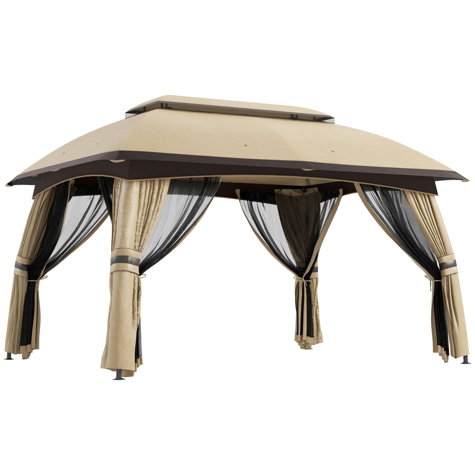 Maocao Hoom BHW874S00007 12.79-ft x 9.35-ft Outdoor Gazebo Canopy Shelter with Netting Beige with Soft Top Roof