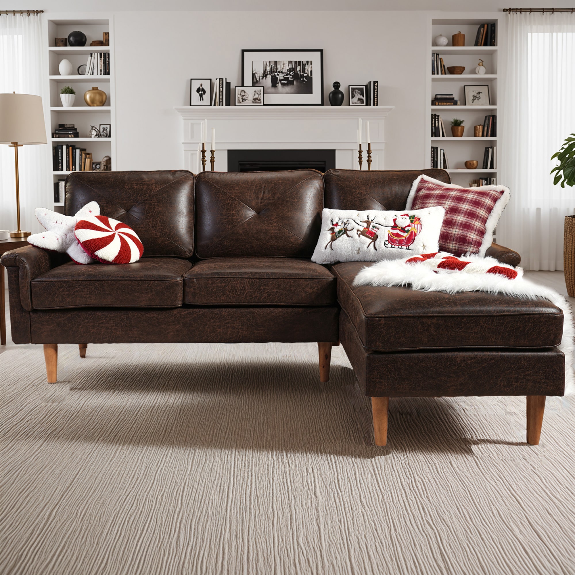 weaxty HMBNOPR800 84.61-in Modern Dark Brown Suede Sofa