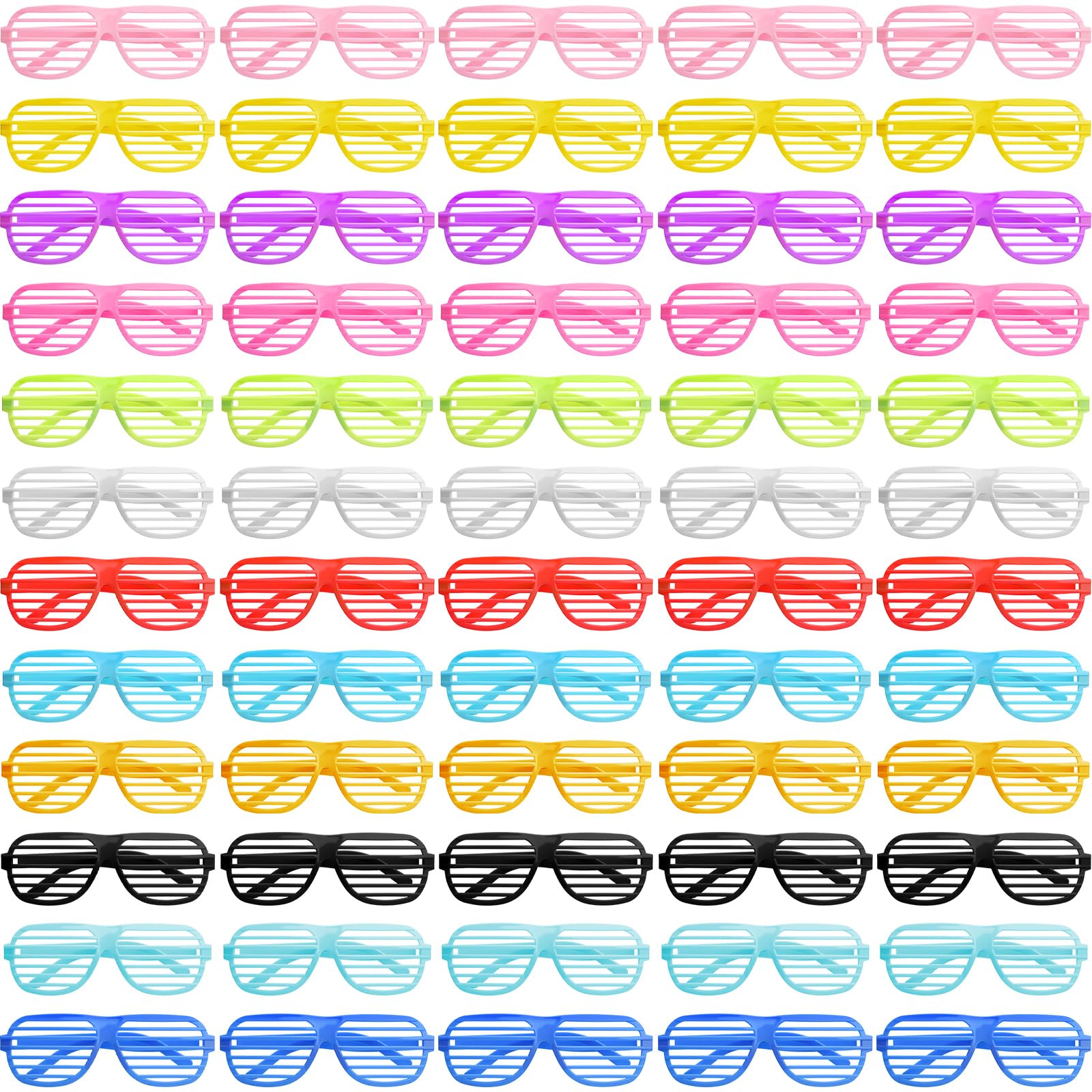 CYIKE  100 Pack Plastic Shutter Shades Glasses 80s Style Slotted Shutter Sunglasses Neon Colors for Party Birthday Favors Red Green Royal Blue