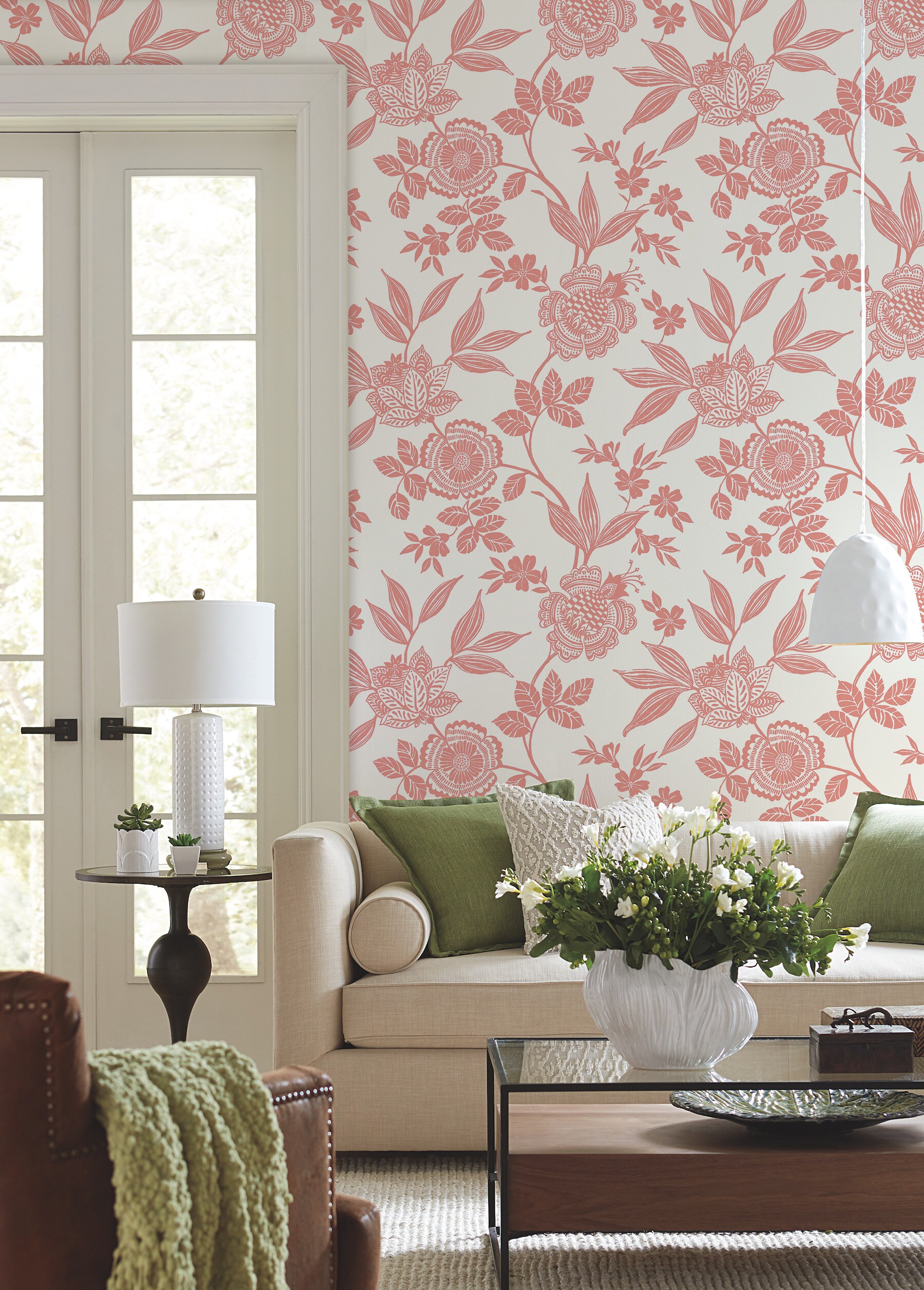 York Wallcoverings SS2560 Silhouettes 60.8-Sq. Feet Pink Non-woven Floral Unpasted Wallpaper