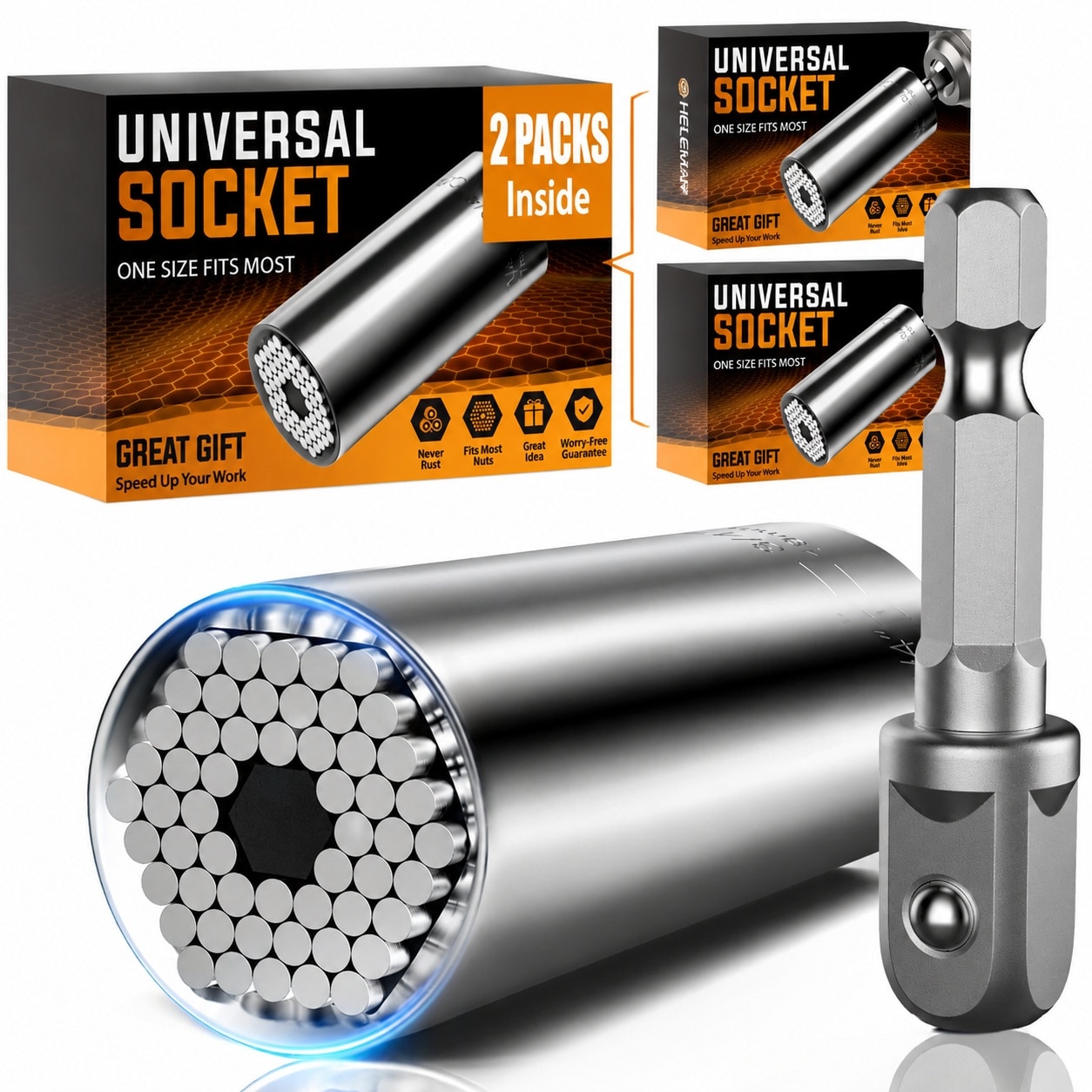 Linder Group Inc 2 Pack Universal Socket Tool Set with Power Drill Adapter High Hardness Alloy Chrome Vanadium Steel for Home Improvement Auto Repair and