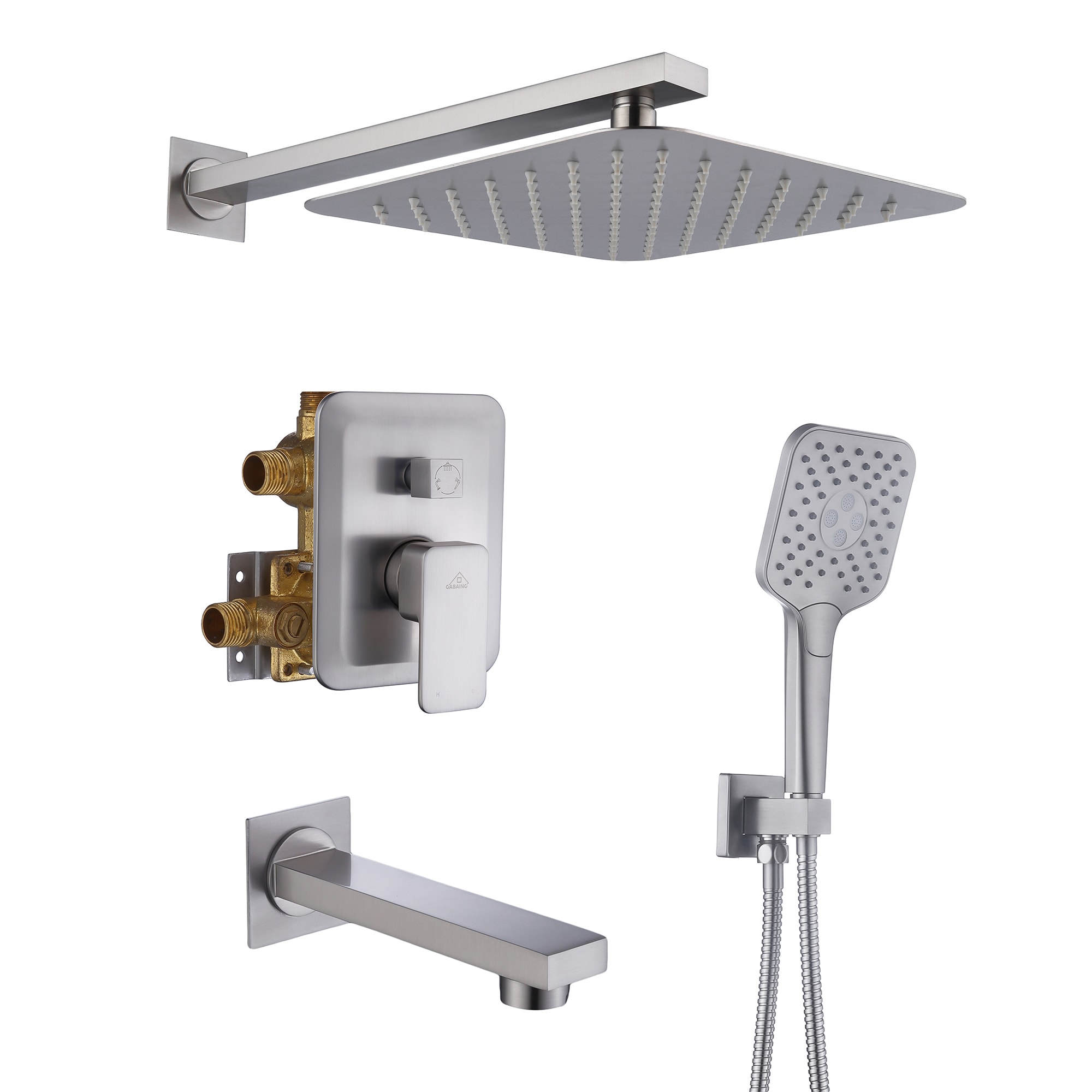 CASAINC Shower System Brushed Nickel 1-handle Single Function Square ...