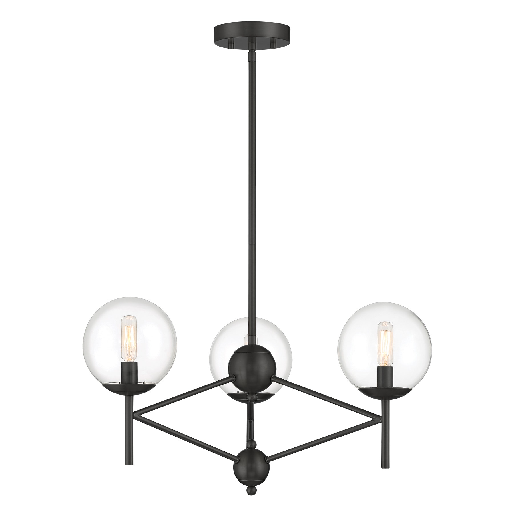 Coal Black 3-Light Clear Glass Pendant Chandelier