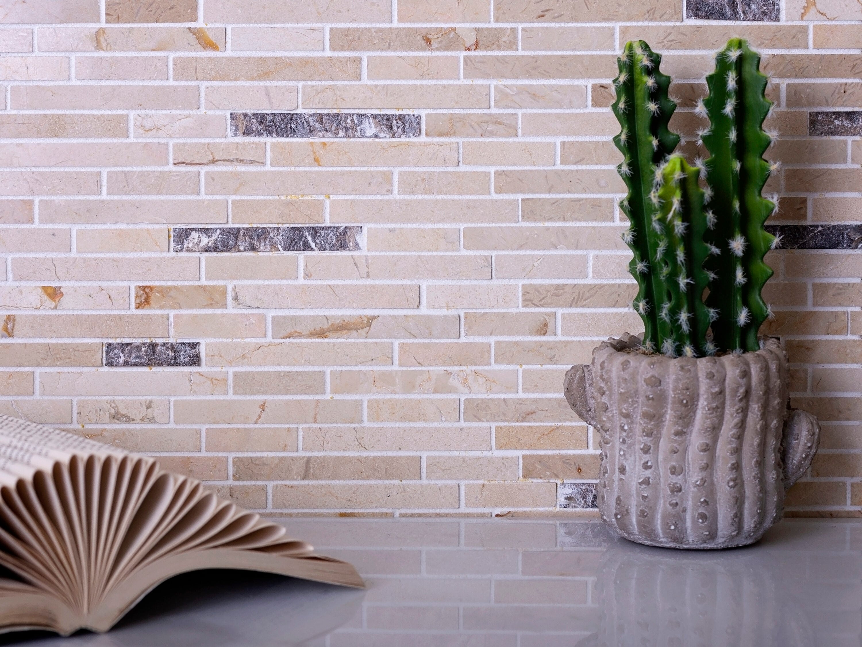 Beige Linear Polished Marble Mosaic Tile 12" x 11.6"