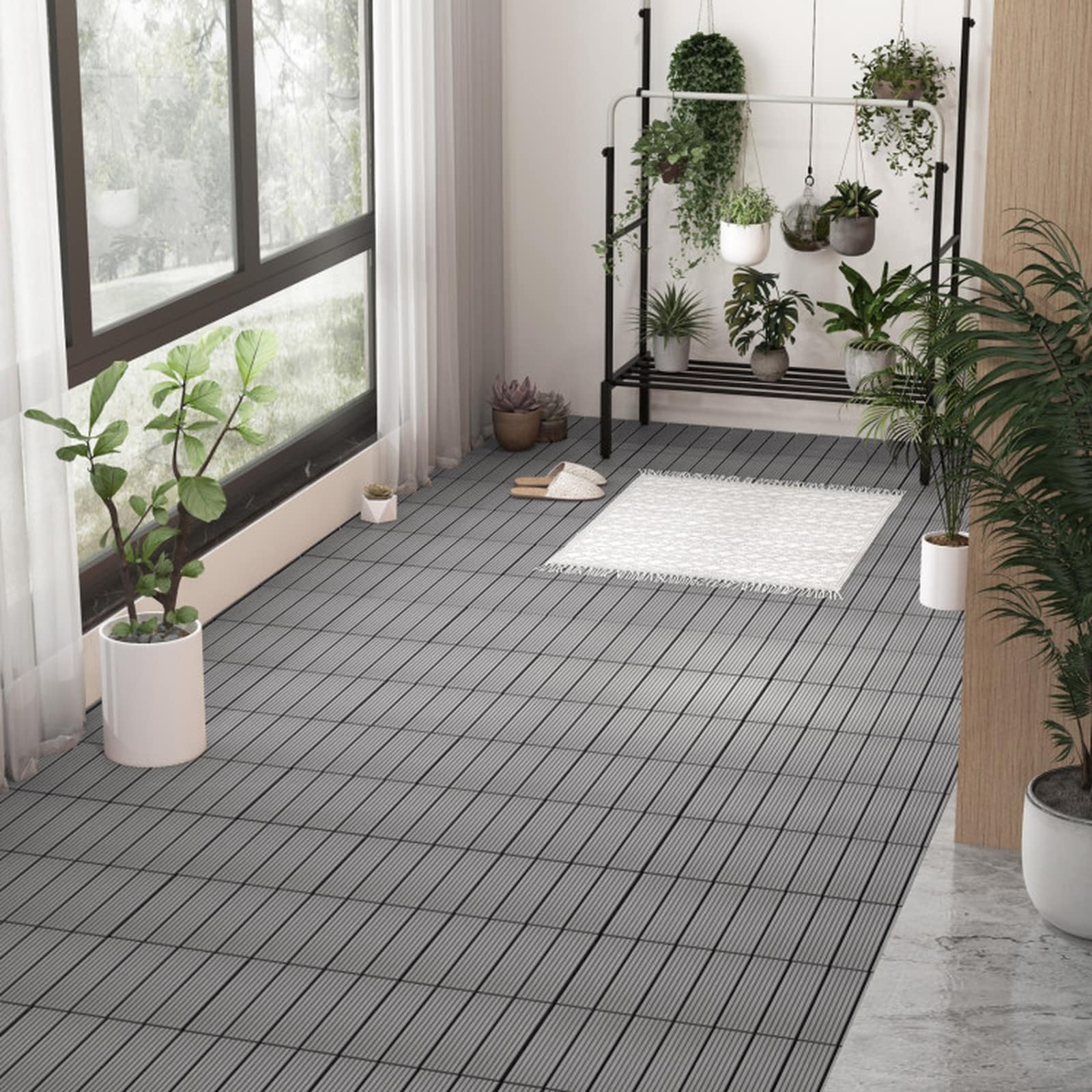 SUGIFT 12-in by 12-in 18-Piece Interlocking Deck Tiles 18-sq ft ...