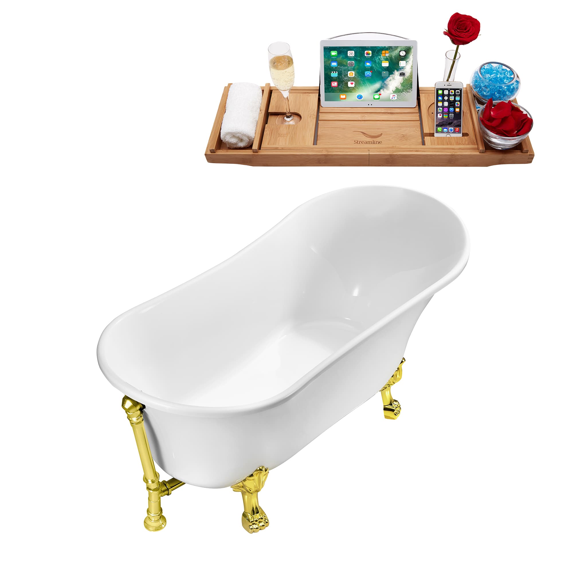 Streamline 59 inch Soaking Clawfoot Tub and Tray With External Drain in ...