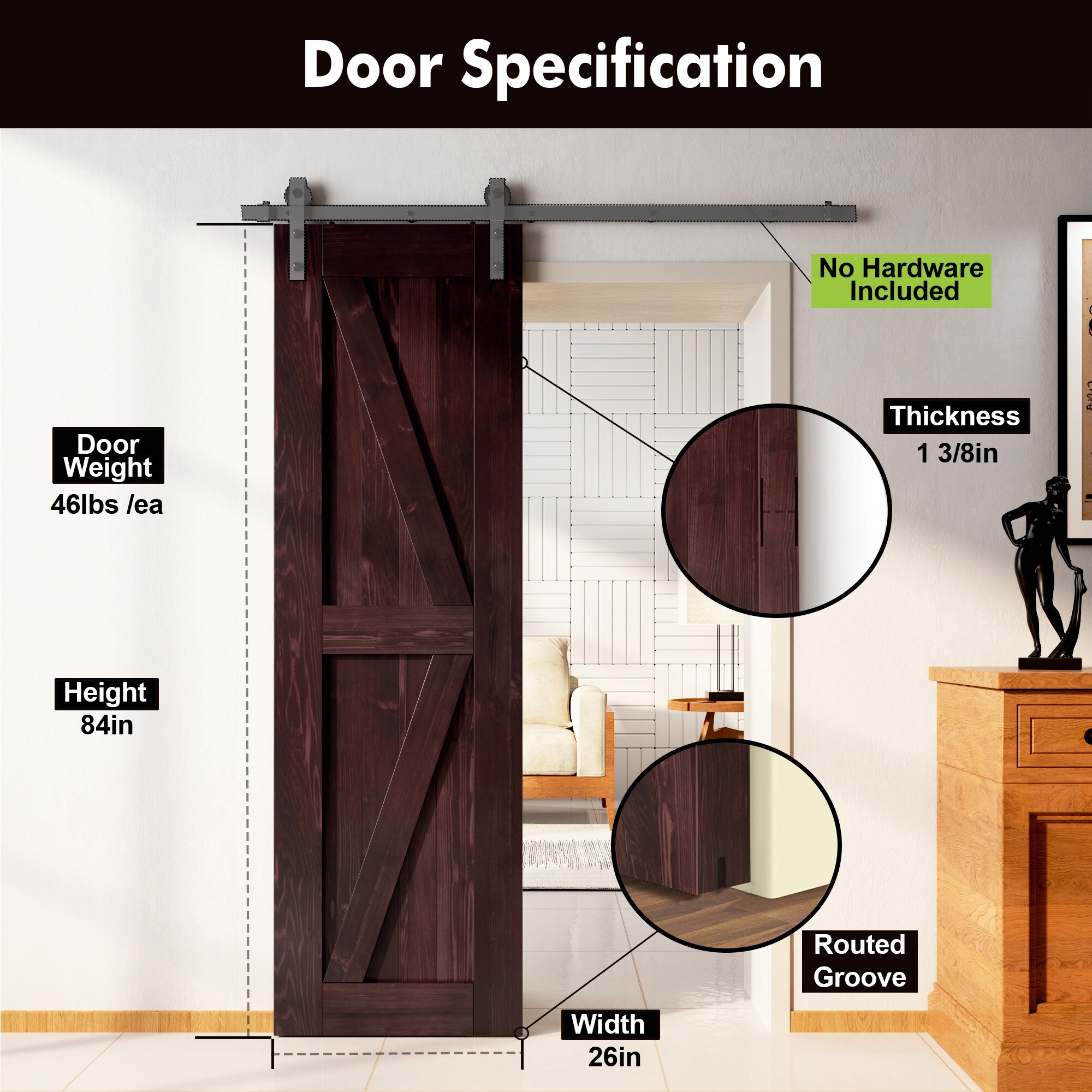 HOMACER 2684-K-RED Barn-Doors - View #3