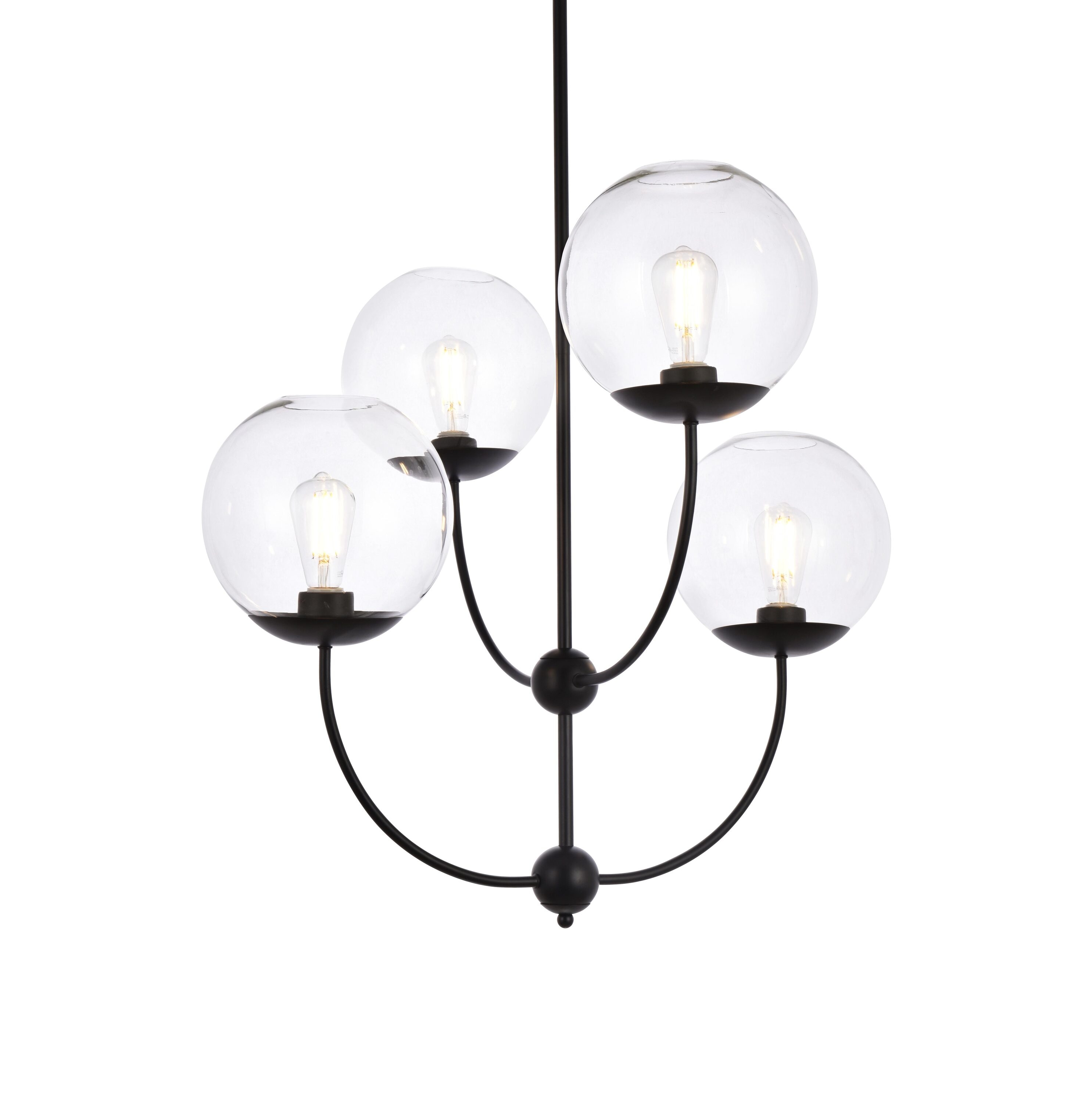Adjustable Height Black Iron Globe Pendant with Clear Glass Shade