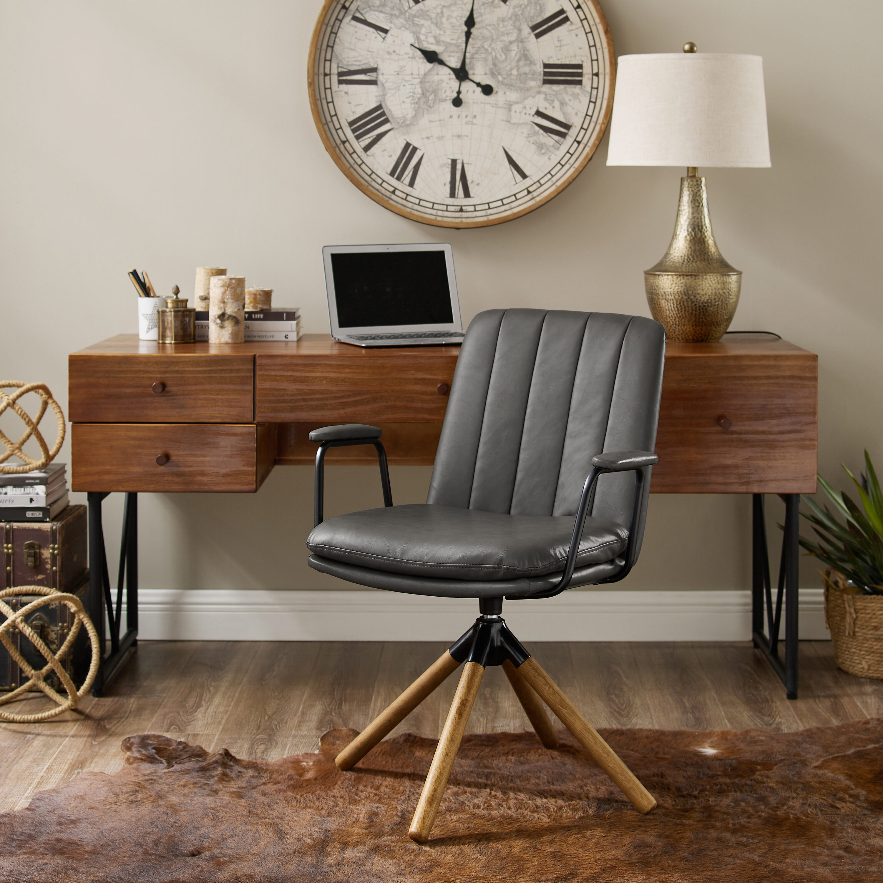 Art Leon DC020-GRAY Gray Contemporary Swivel Faux Leather Desk Chair