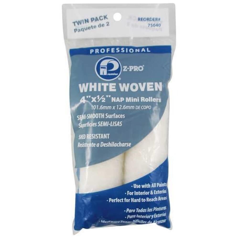 Premier - 4 Mini Paint Roller Cover 1/2 Nap Woven 2 PK 75040