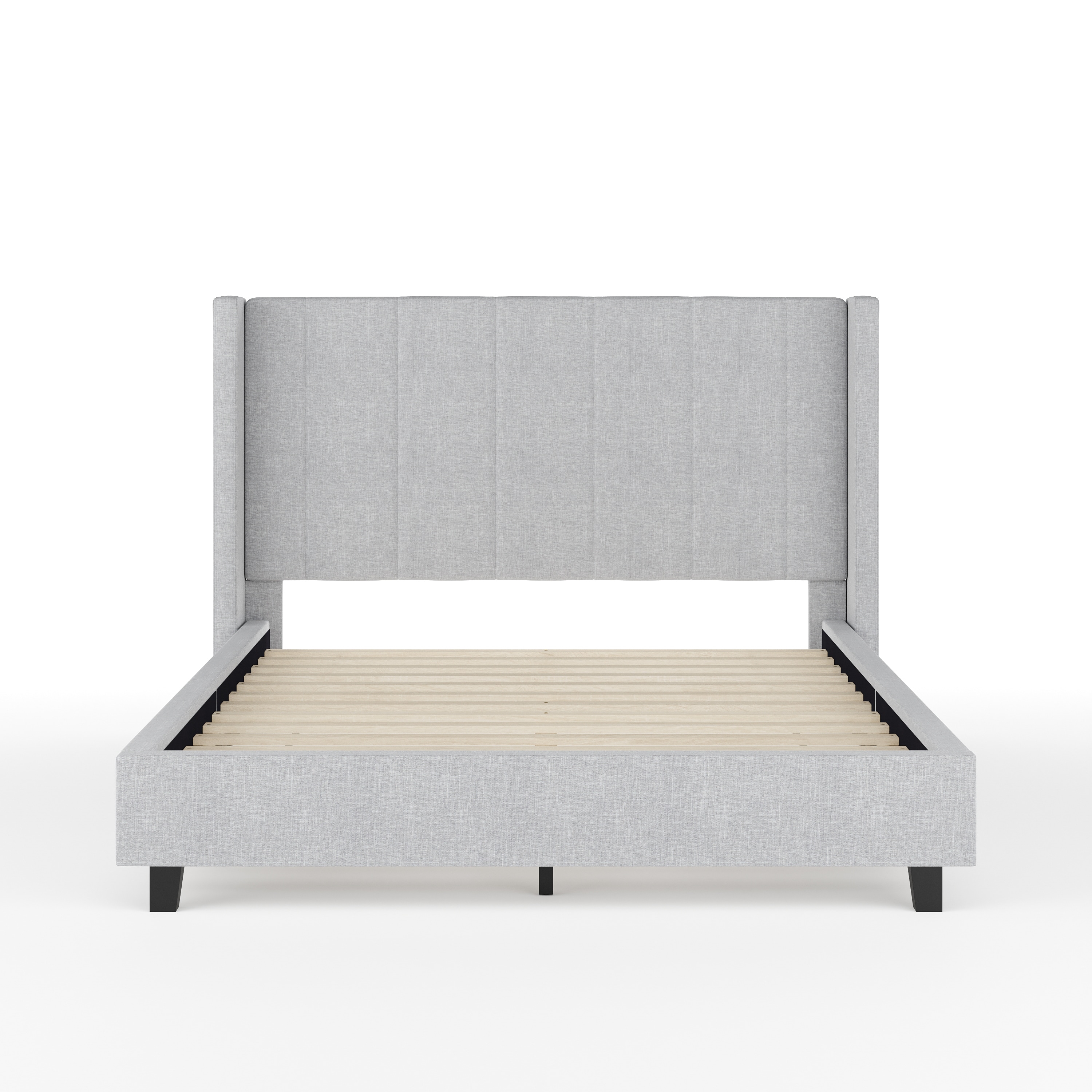 Gray Full Upholstered Platform Bed with Linen Headboard