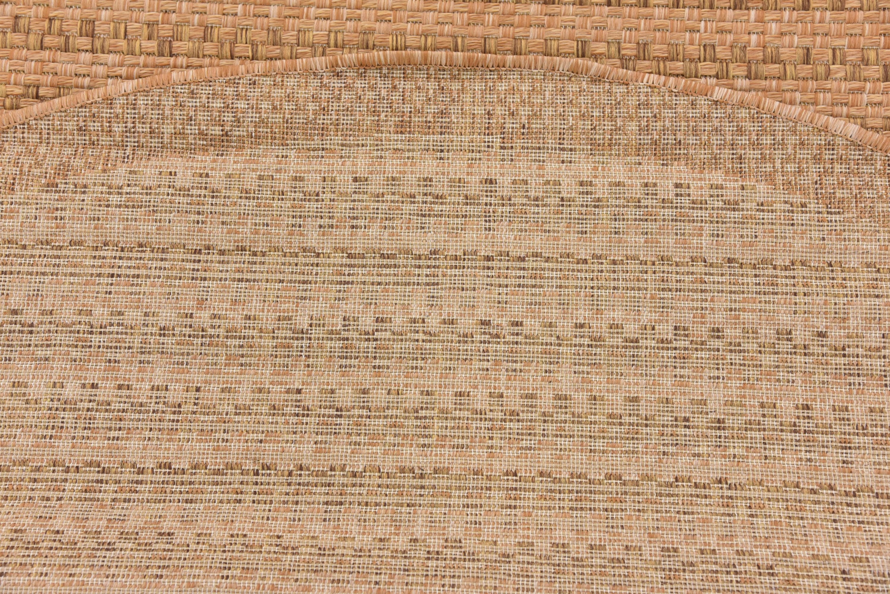 Easy-Care Reversible Stripe Round Outdoor Rug, 6'1", Light Brown