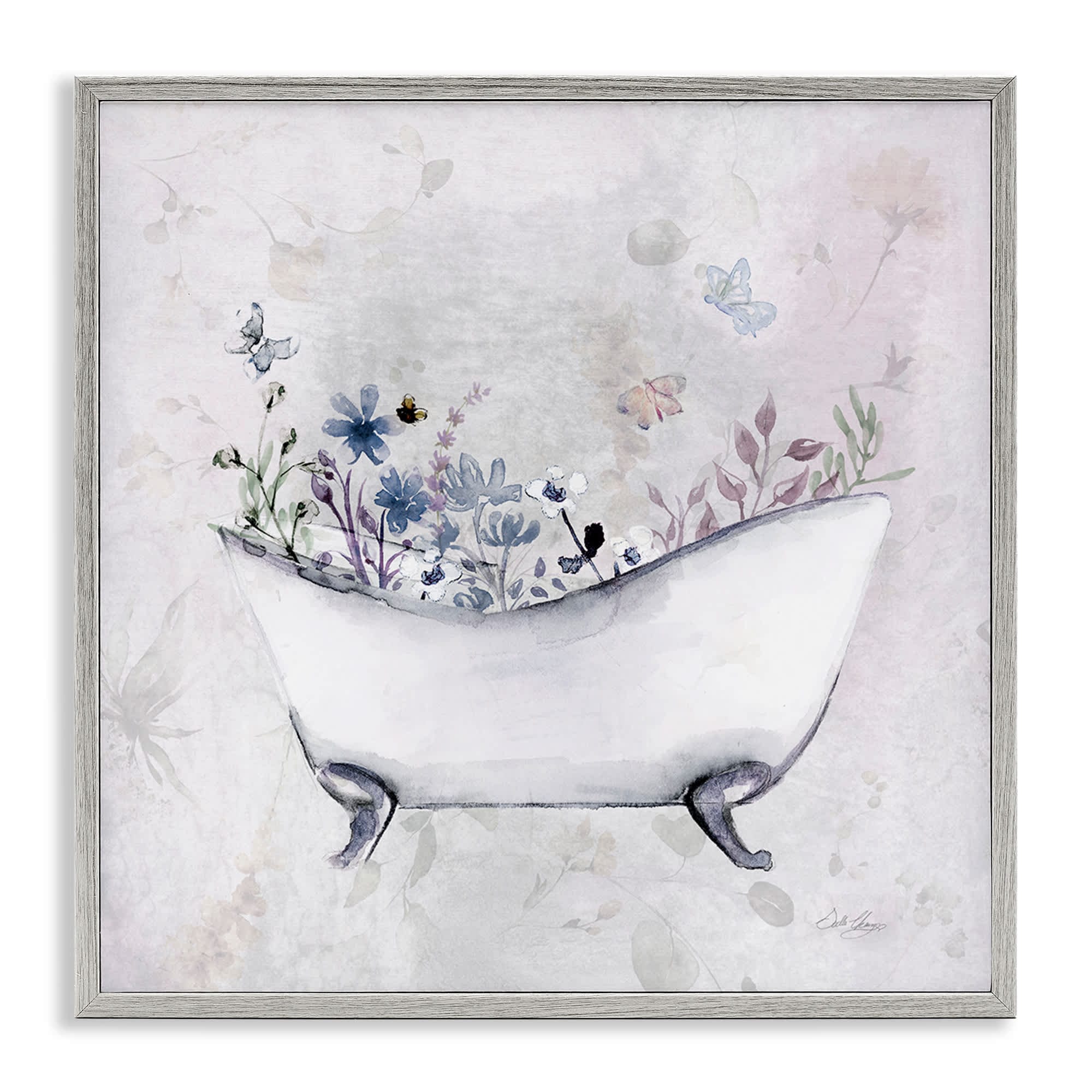 Stupell Industries BS-137-GFF-24X24 Delicate Bath with Botanics Gray Framed Giclee Art By Stella Chang 24 x 24