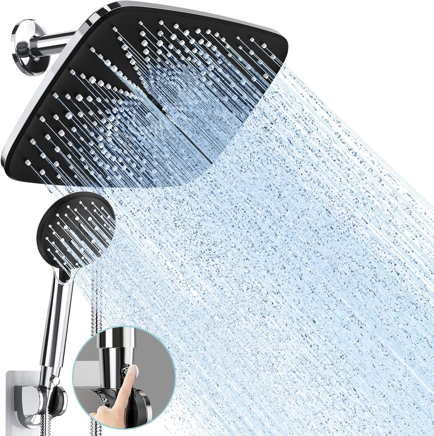 Blisstyle 9C03E2JI 3 -Settings Brass 8-in Rectangle Handheld High Pressure Shower Head 1.8 GPM