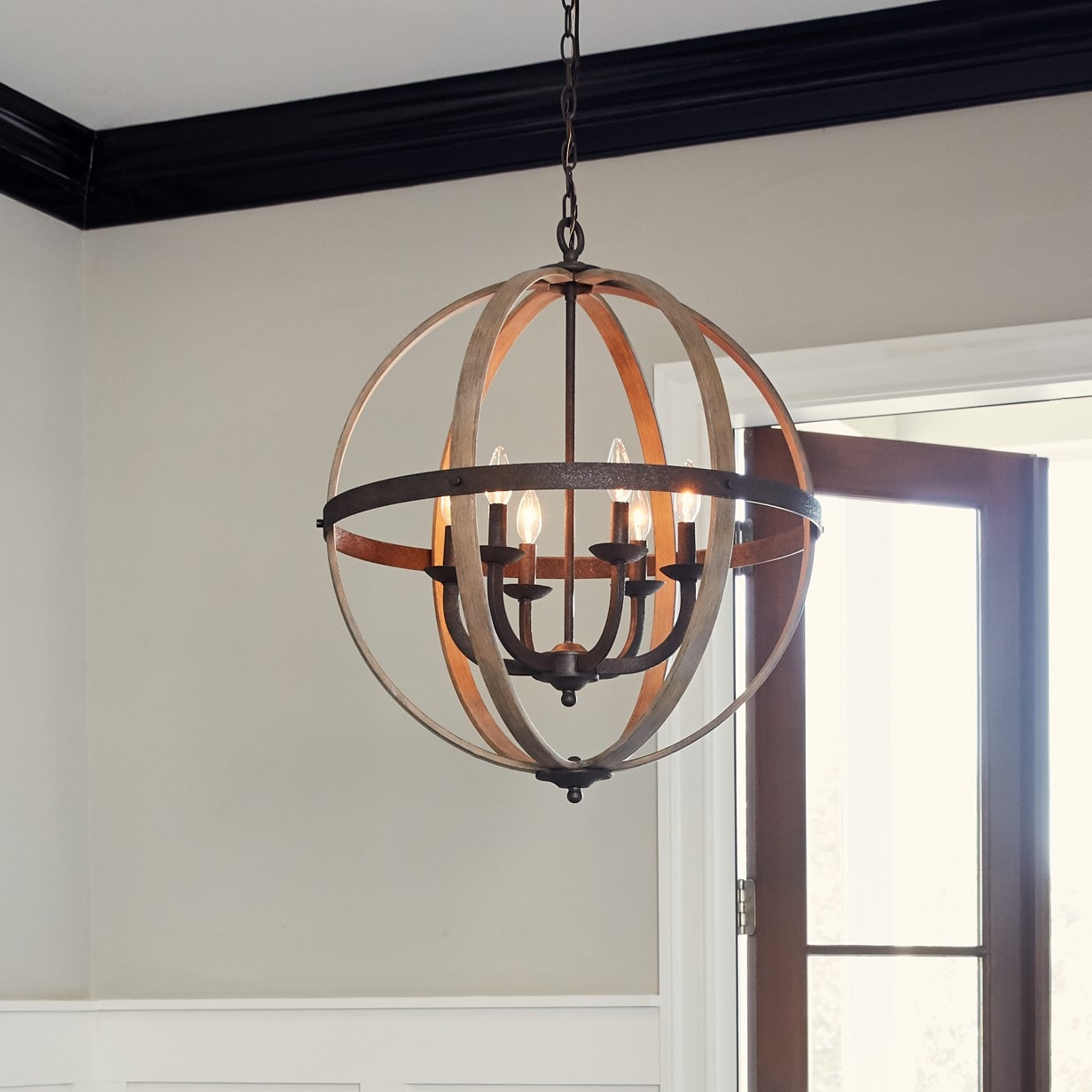 Quoizel FSN5206RK Fusion 4-Light Rustic Black Farmhouse Globe Large Hanging Pendant Light