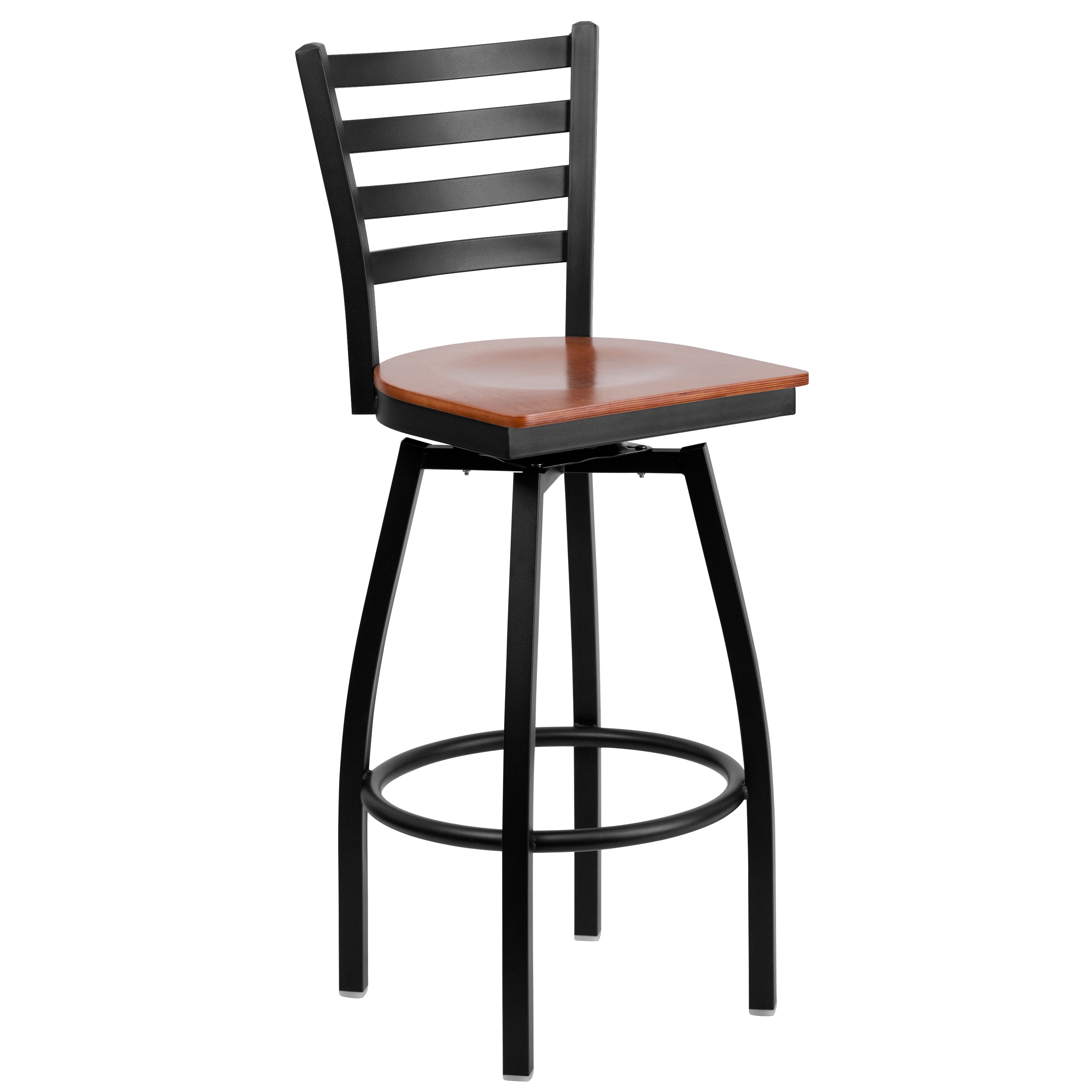 Flash Furniture 847254056267 Cherry Wood Seat/Black Metal Frame 30.25-Inches H Bar height Square seat Swivel Metal Bar Stool and Back