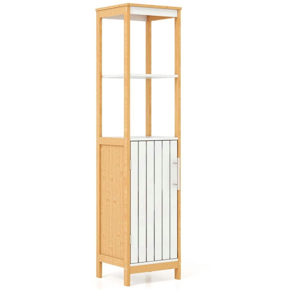 Choco Moon Bathroom Floor Cabinet with Door Shelves Adjustable Shelf Natural Bathroom Cabinets for Entryway Storage Home Office Furniture
