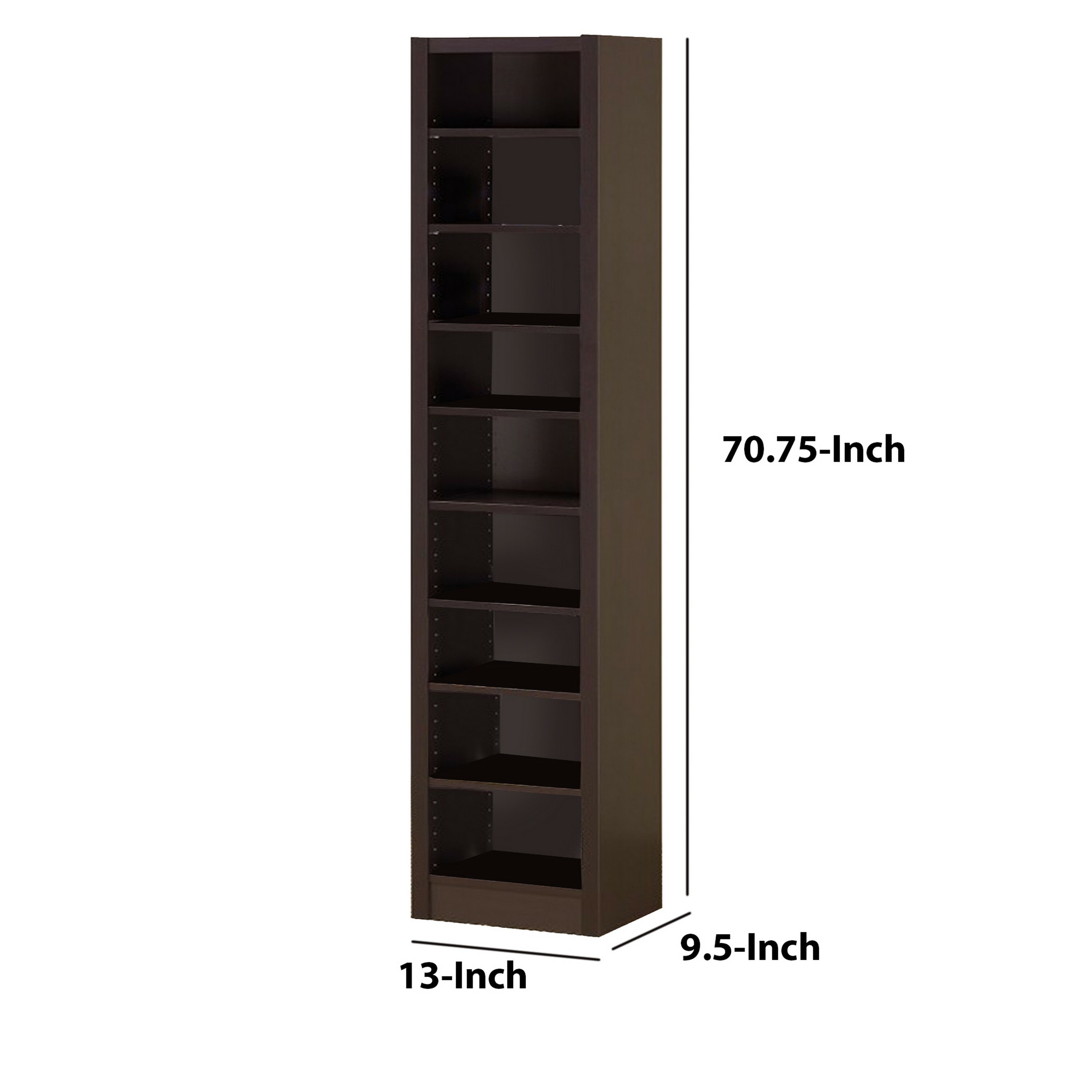 Tall Dark Brown Wood Corner Bookcase with 9 Shelves