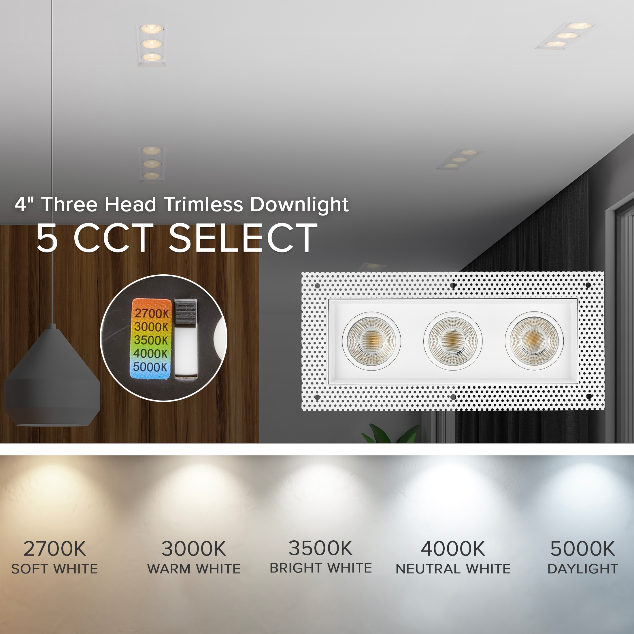 White Aluminum 3-Head LED Recessed Downlight