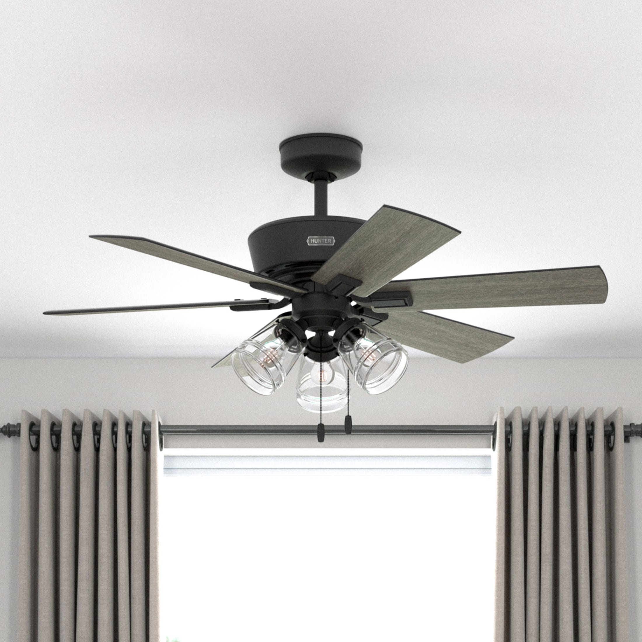 Hunter 51727 Pickens 44-in Matte Black with Dark Gray Oak/Matte Black Blades Ceiling Fan With Light ( 6 -Blade )