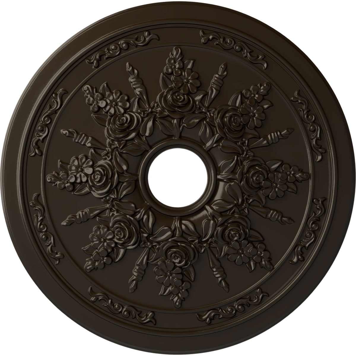 Ekena Millwork CM23ROSHF Rose and Ribbon 23.625-in W x 23.625-in L Painted Stone Hearth Polyurethane Whole Ceiling Medallion
